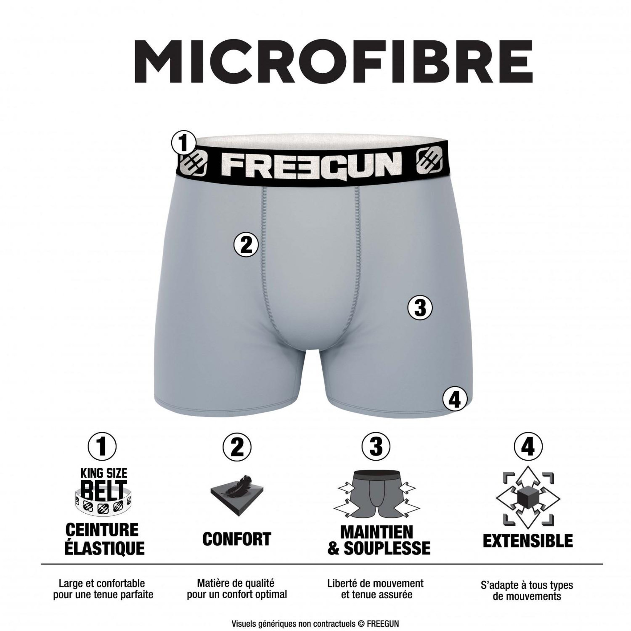 Voir la diapositive 2 : FREEGUN Lot de 4 Boxers homme microfibre