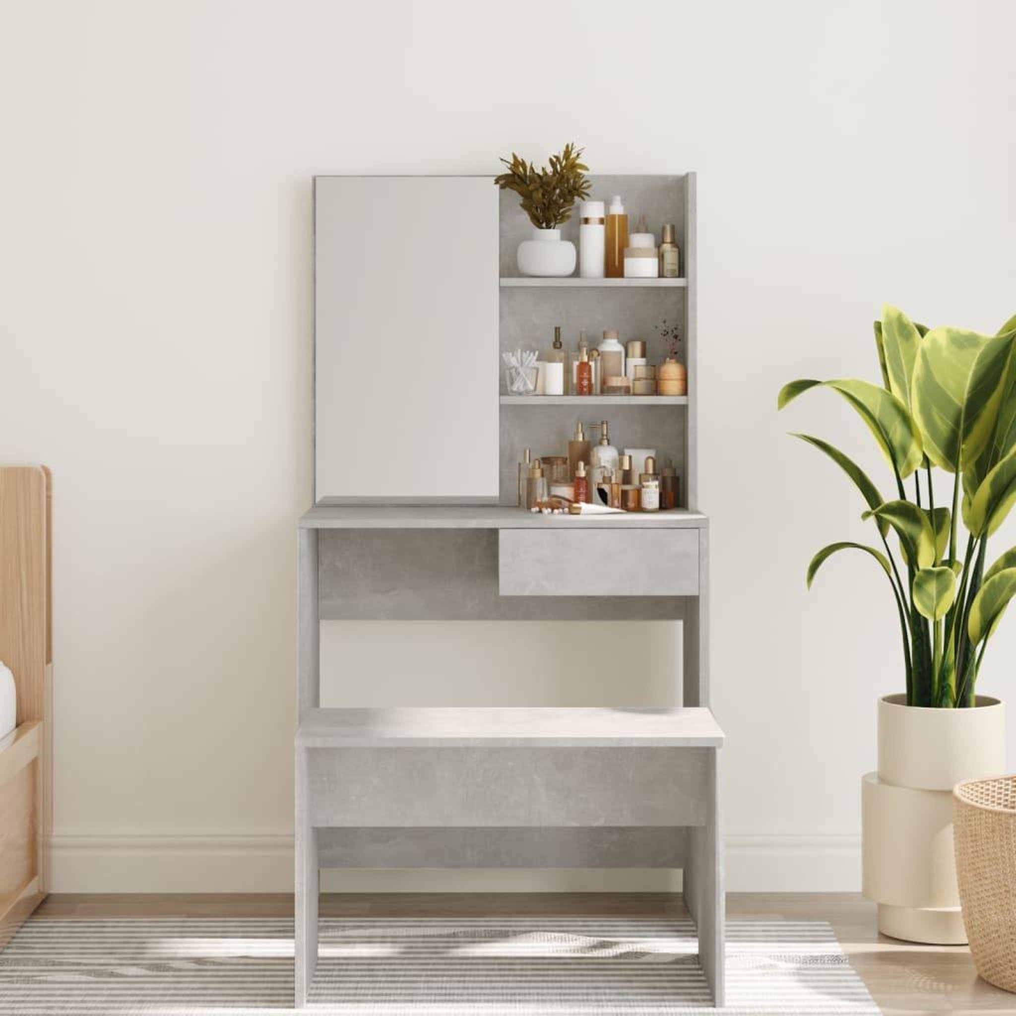 Voir la diapositive 3 : VIDAXL Coiffeuse avec miroir Gris beton 74,5x40x141 cm
