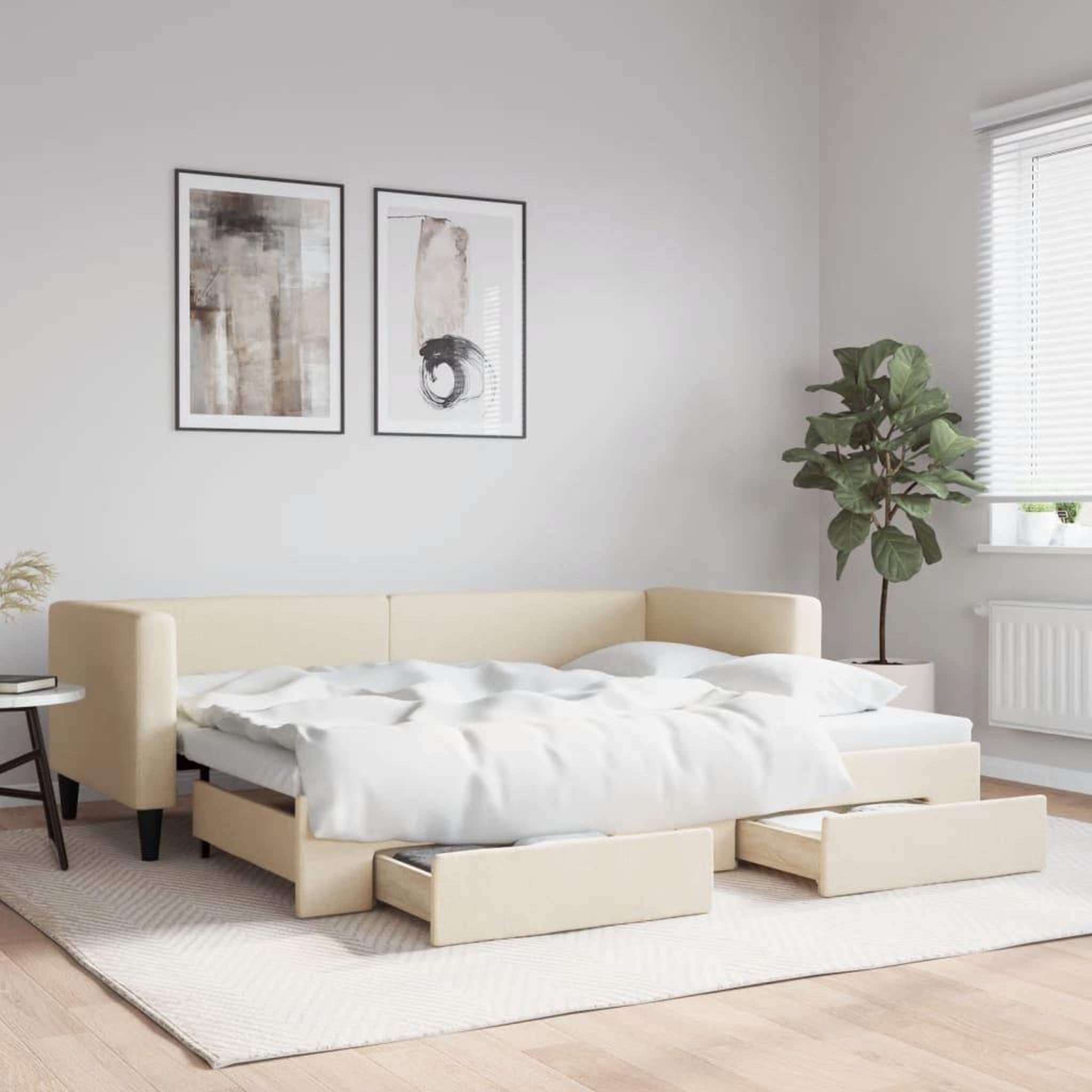 VIDAXL Lit de jour avec gigogne et tiroirs sans matelas creme 80x200cm