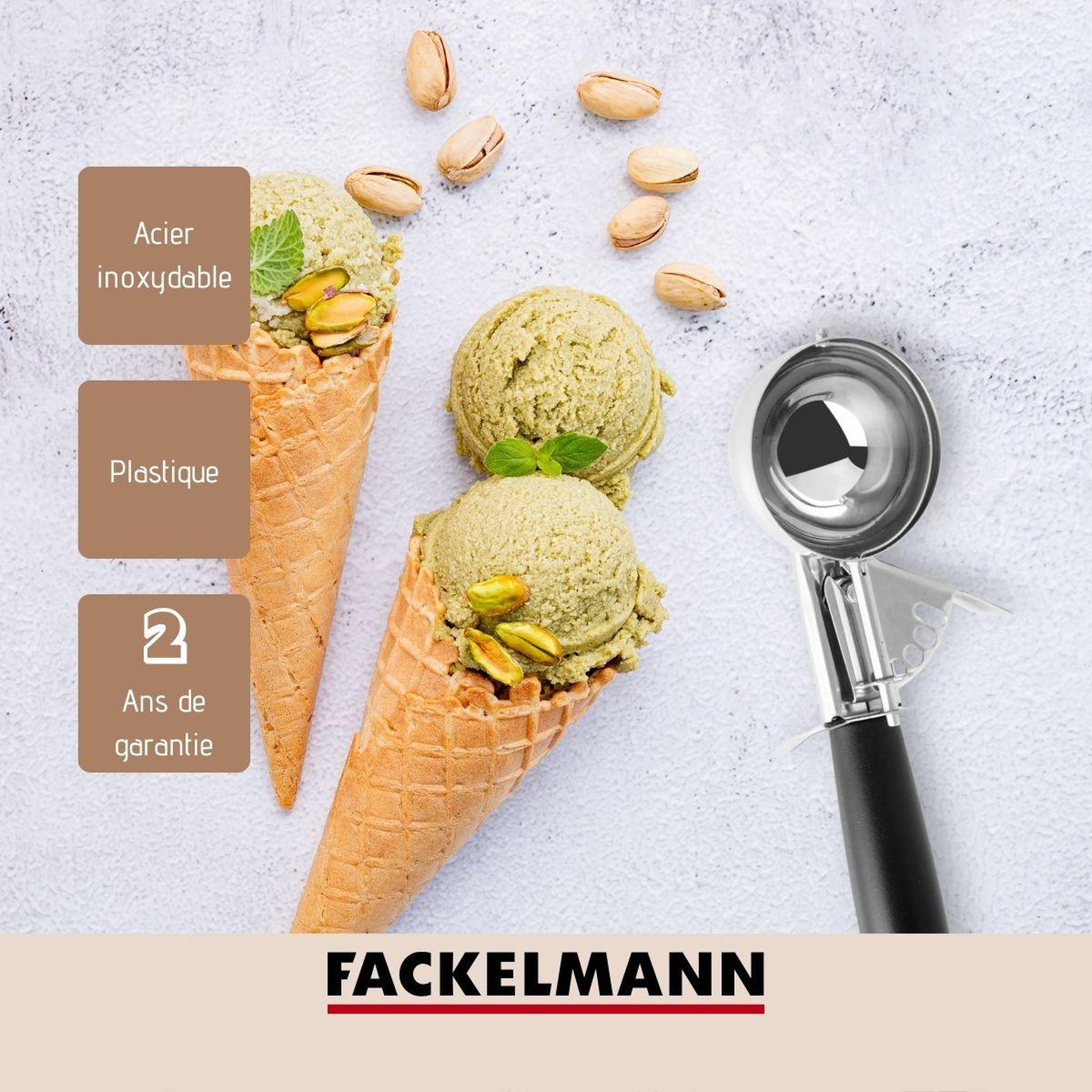 Voir la diapositive 4 : Fackelmann Set de 2 ustensiles de cuisine cuillère à glace professionnelle et cuillère à glace inox Fackelmann Basic