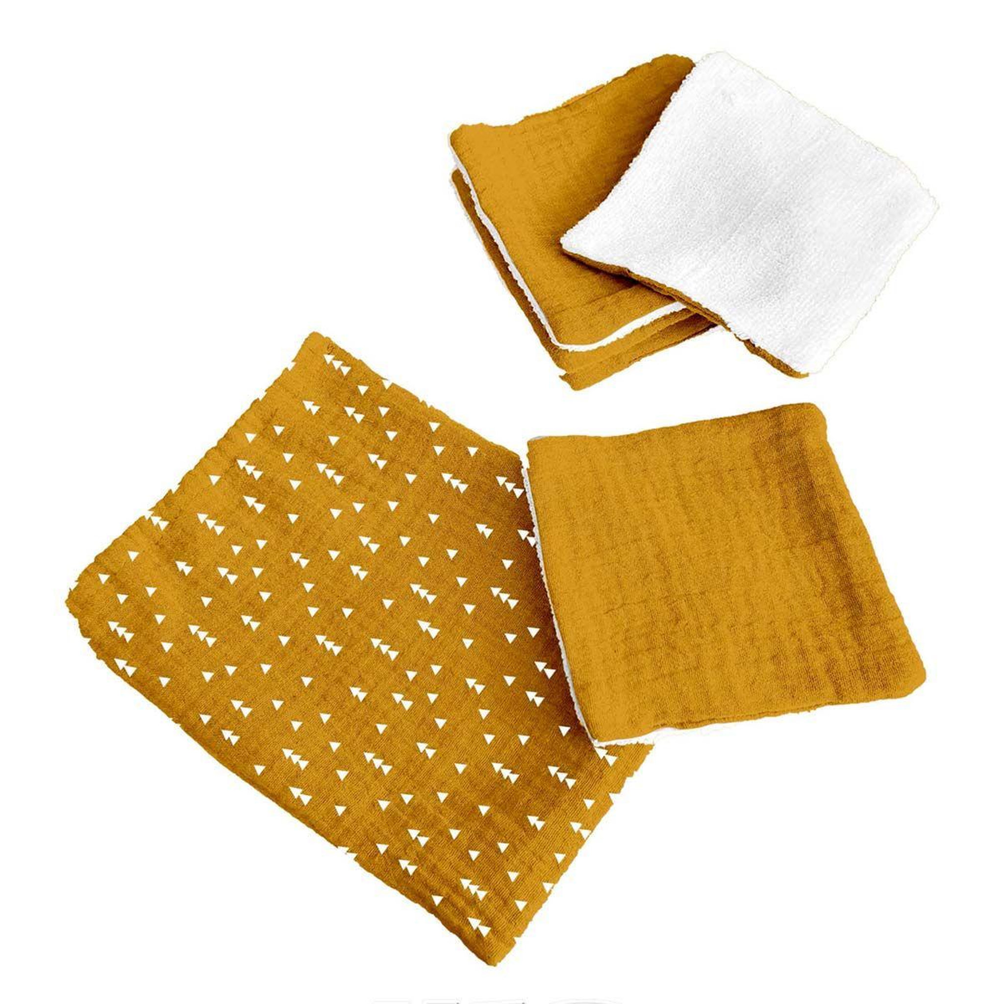 Voir la diapositive 1 : BEBE DOUCEUR Lot de 5 Débarbouillettes Bébé  Pochon  11cm Moutarde