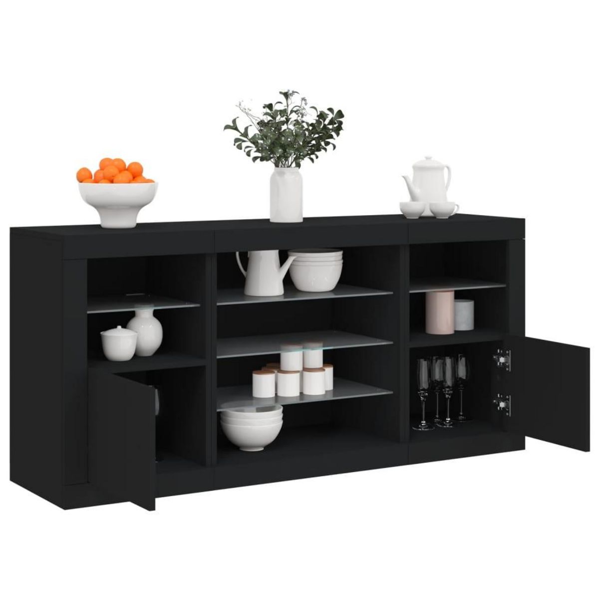 VIDAXL Buffet avec lumieres LED noir 142,5x37x67 cm