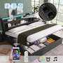 Voir la diapositive 2 : MERAX Lit coffre Tête de lit avec rangement, USB et éclairage LED Lin Gris