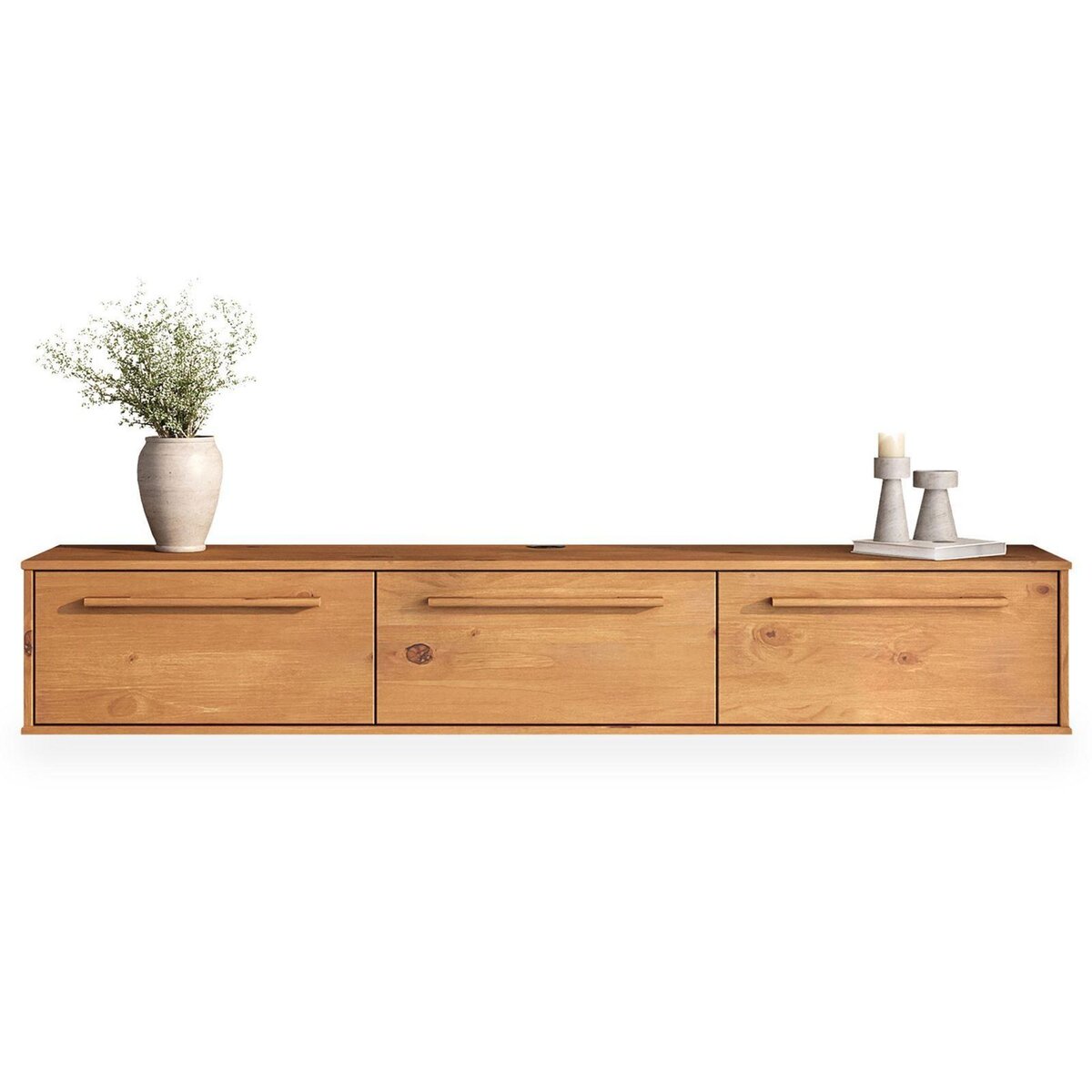 IDIMEX Meuble TV suspendu TECCA L 180 cm 3 portes en bois massif