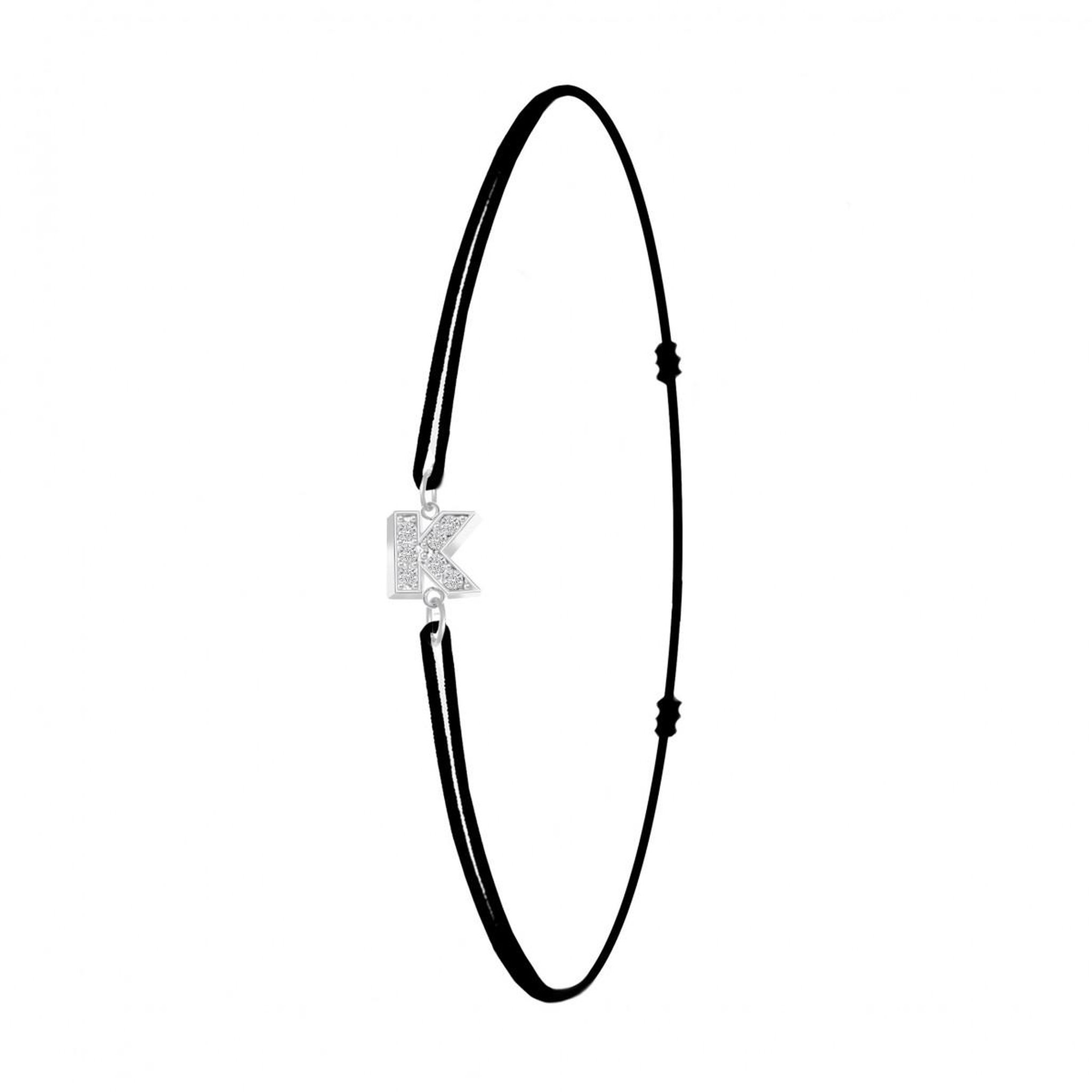 SC CRYSTAL Bracelet lettre K élastique noir SC Crystal orné de Cristaux scintillants