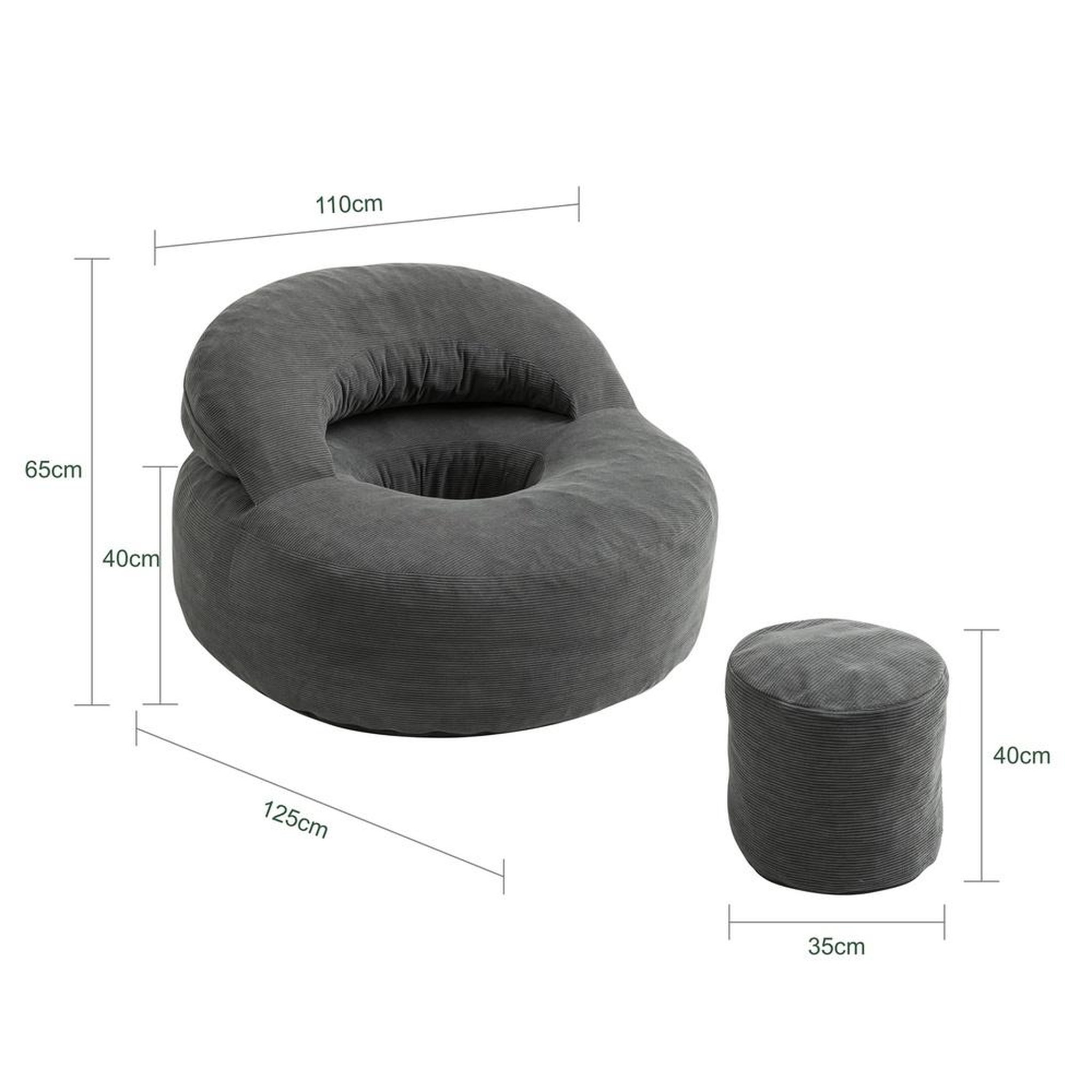 Voir la diapositive 3 : SOBUY Fauteuil relax avec repose-pieds en velours côtelé gris 110x125x65cm fst100-dg