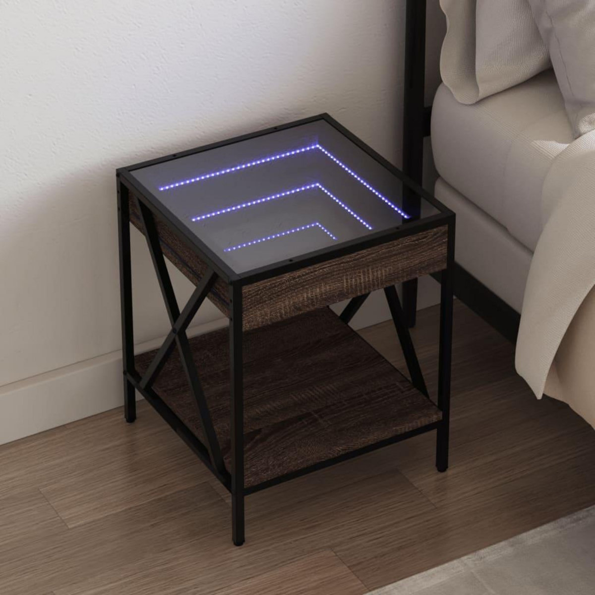 VIDAXL Table de chevet avec LED infini chene marron 40x40x49 cm