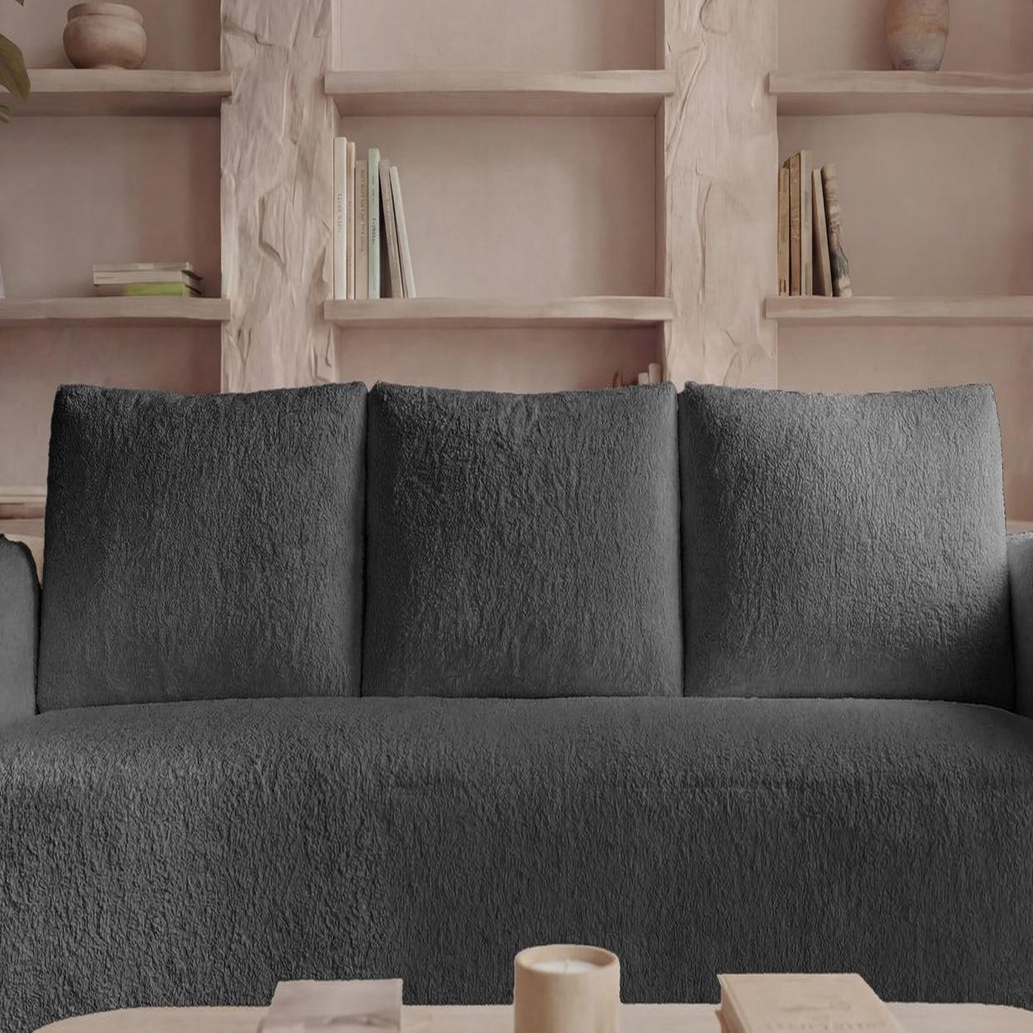 Voir la diapositive 5 : CASANOVA PARIS Ariel - canapé droit convertible tissu bouclette 3 places