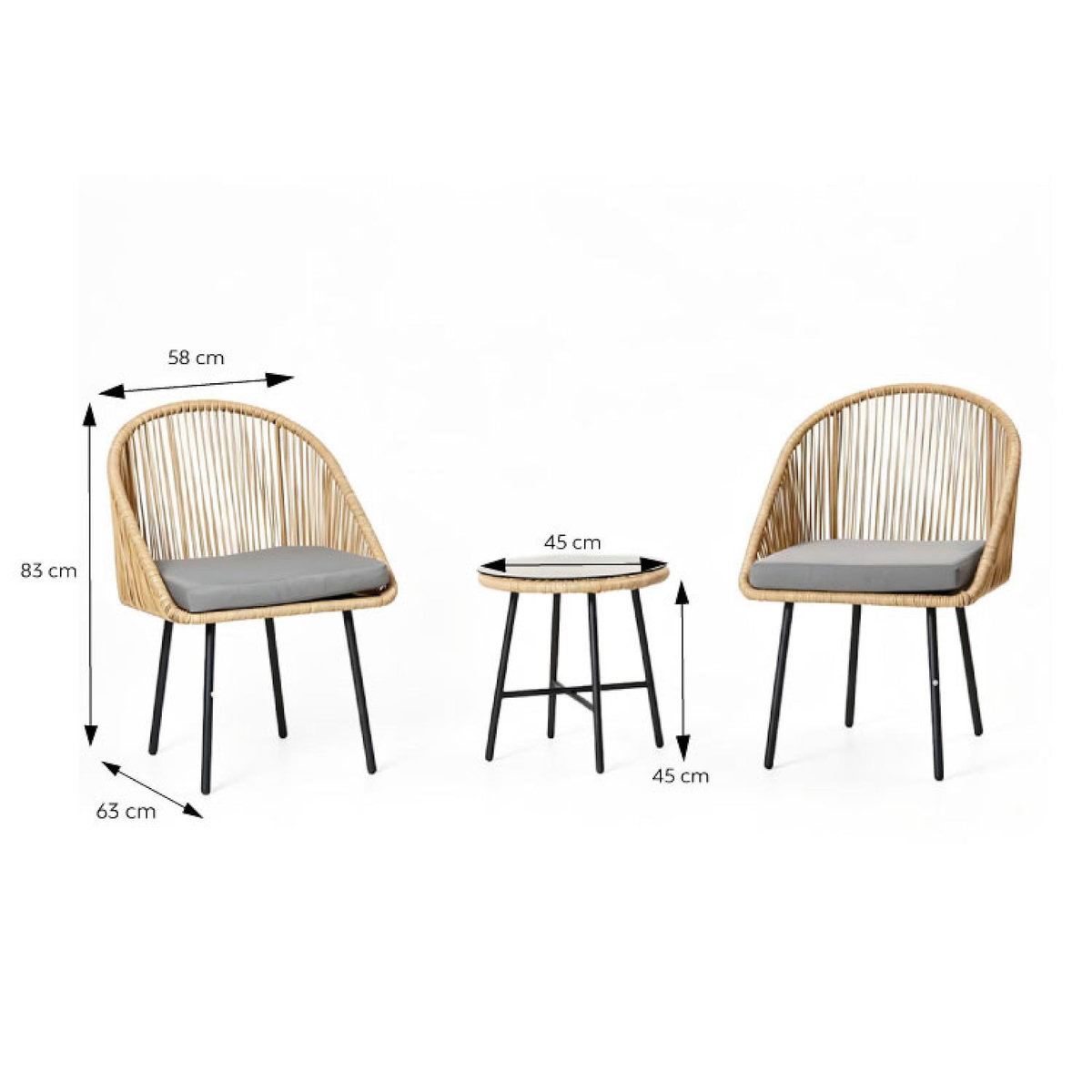 CONCEPT USINE Ensemble de jardin 2 fauteuils et table basse effet rotin naturel IPANEMA