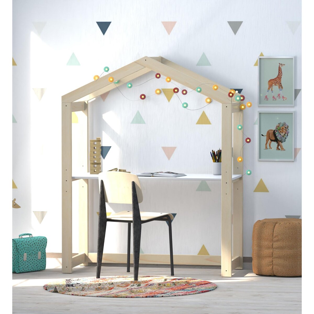 Bureau cabane enfant YOYO naturel et blanc 