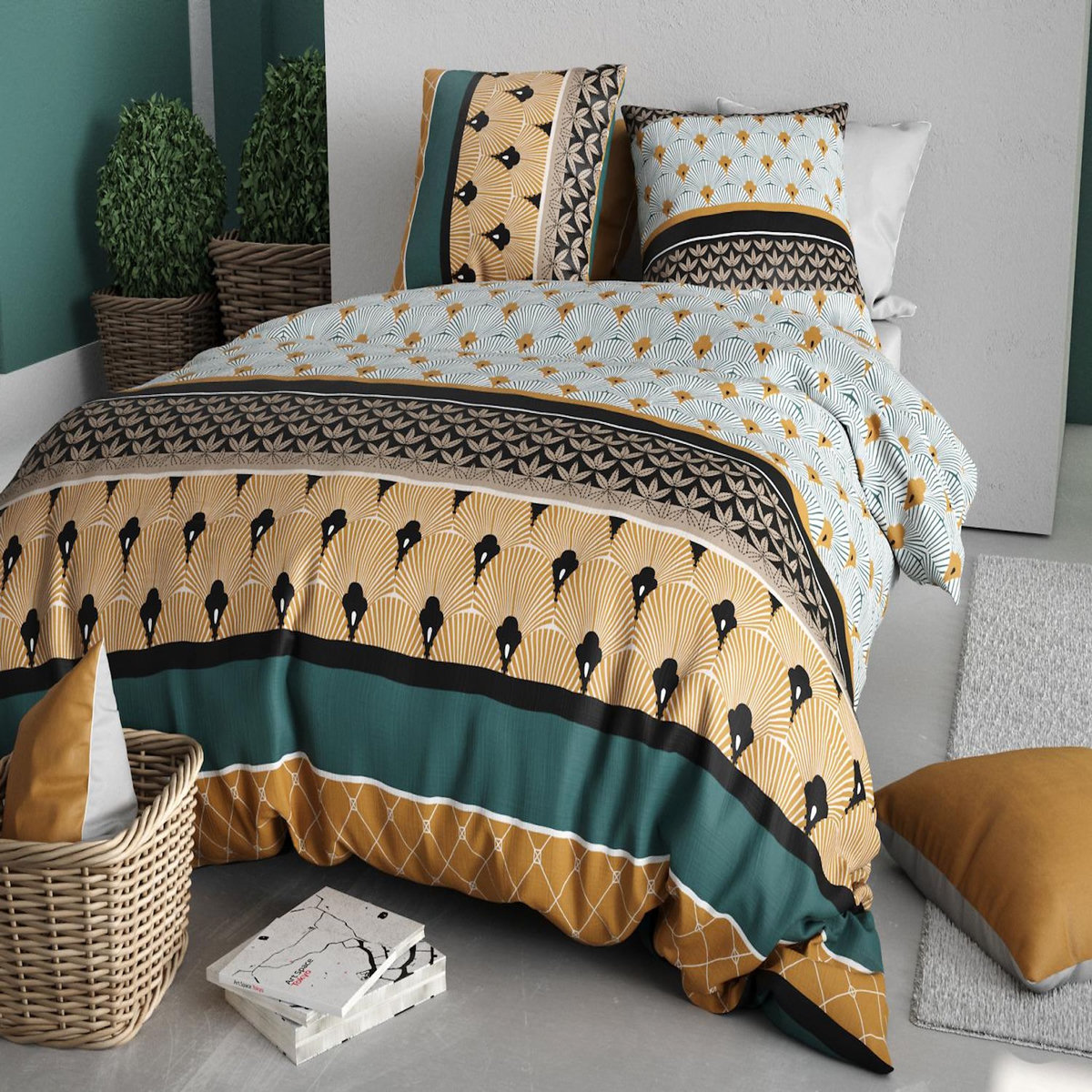 ATELIER DU COTON Parure housse de couette imprimée 100% coton 57fils PALUM