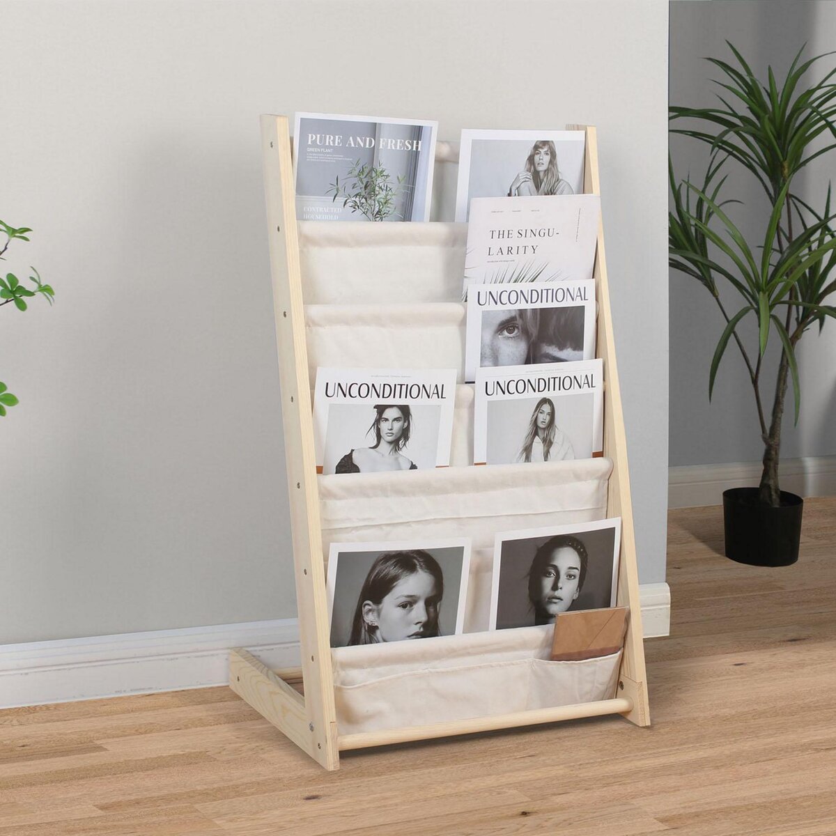 VS VENTA-STOCK Porte-revues Rui en tissu et bois à 6 sections