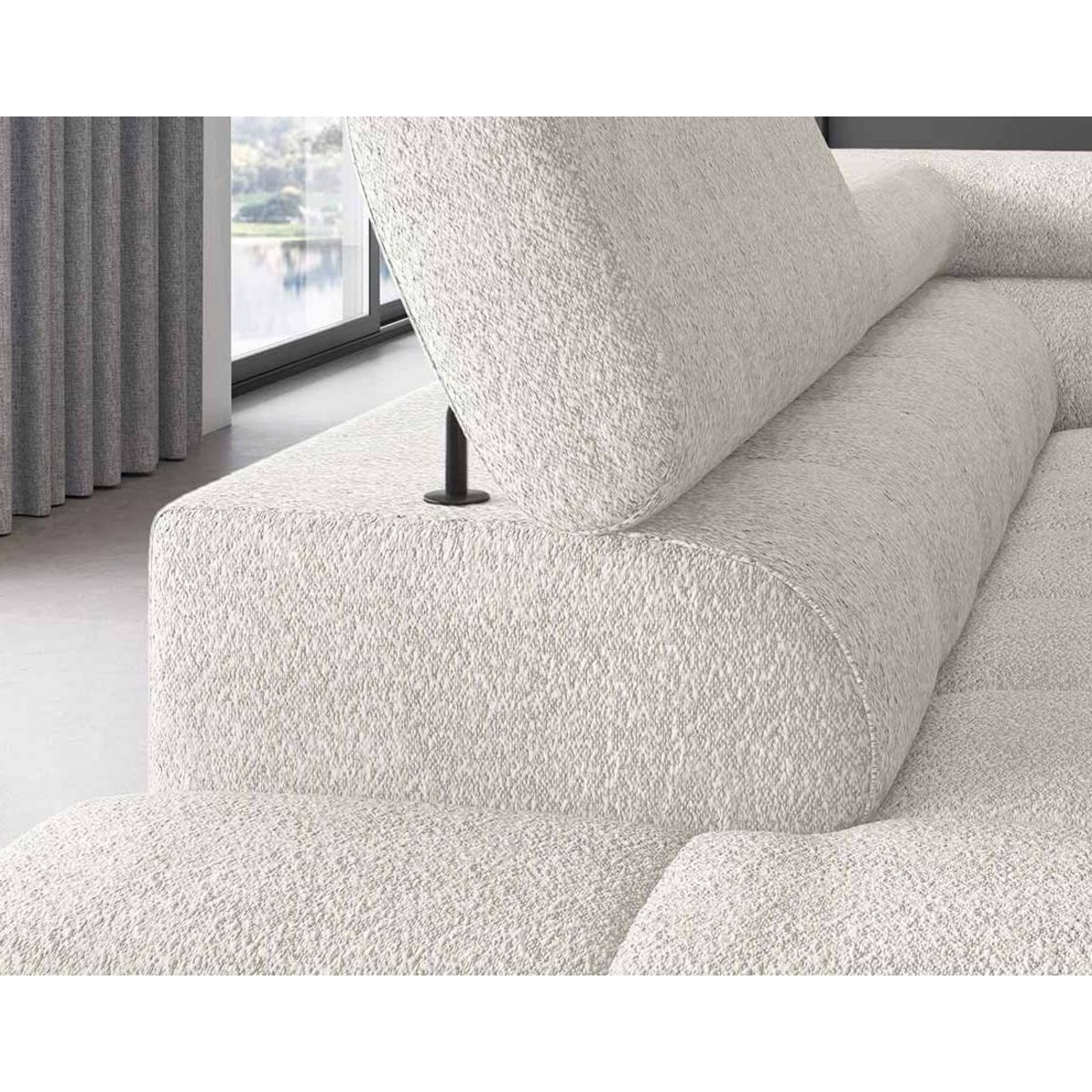 BEST MOBILIER Elisa - canapé d'angle gauche 5 places convertible avec coffre et têtières réglables en tissu bouclette