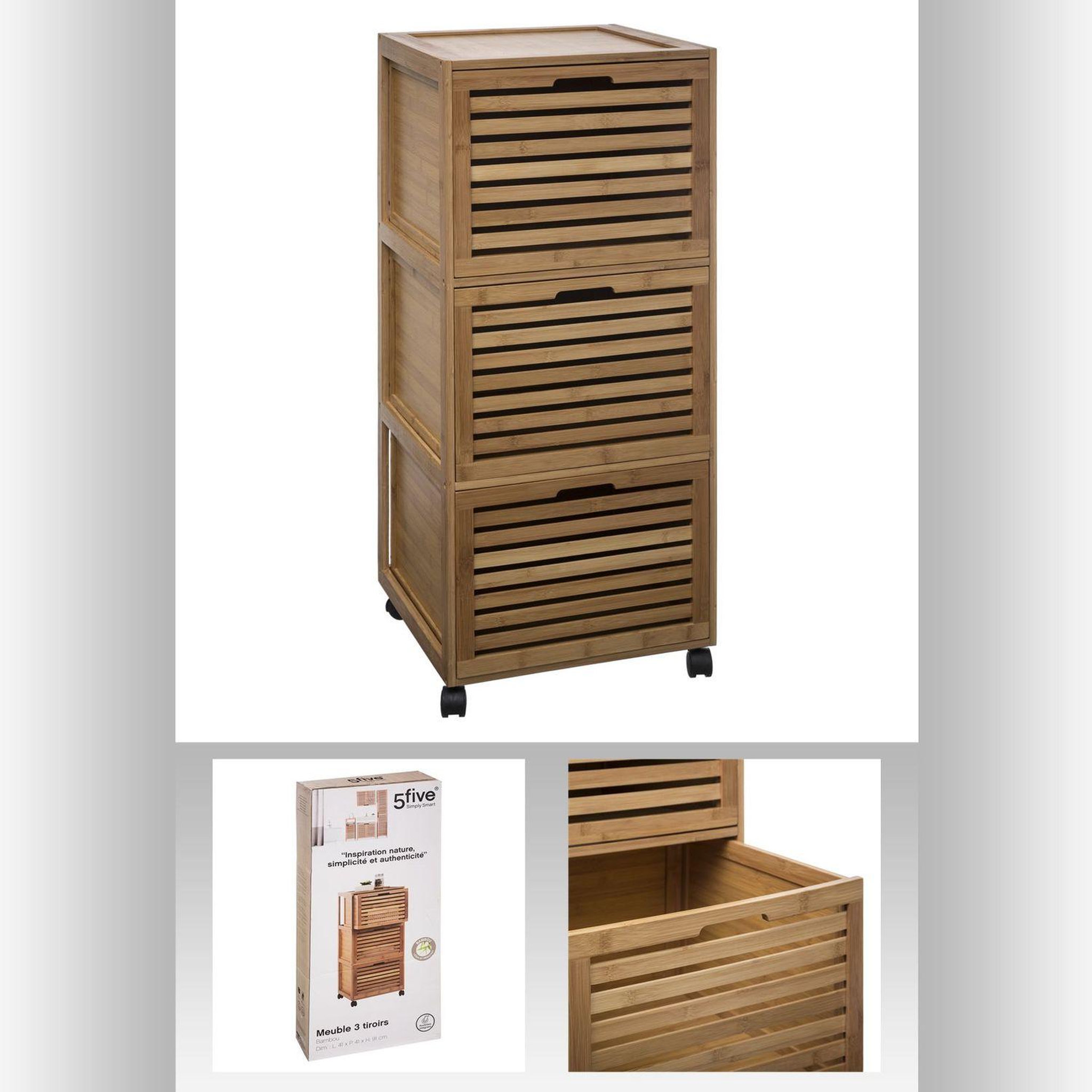 Voir la diapositive 4 : FIVE Meuble sicela en bambou 3 tiroirs - bois