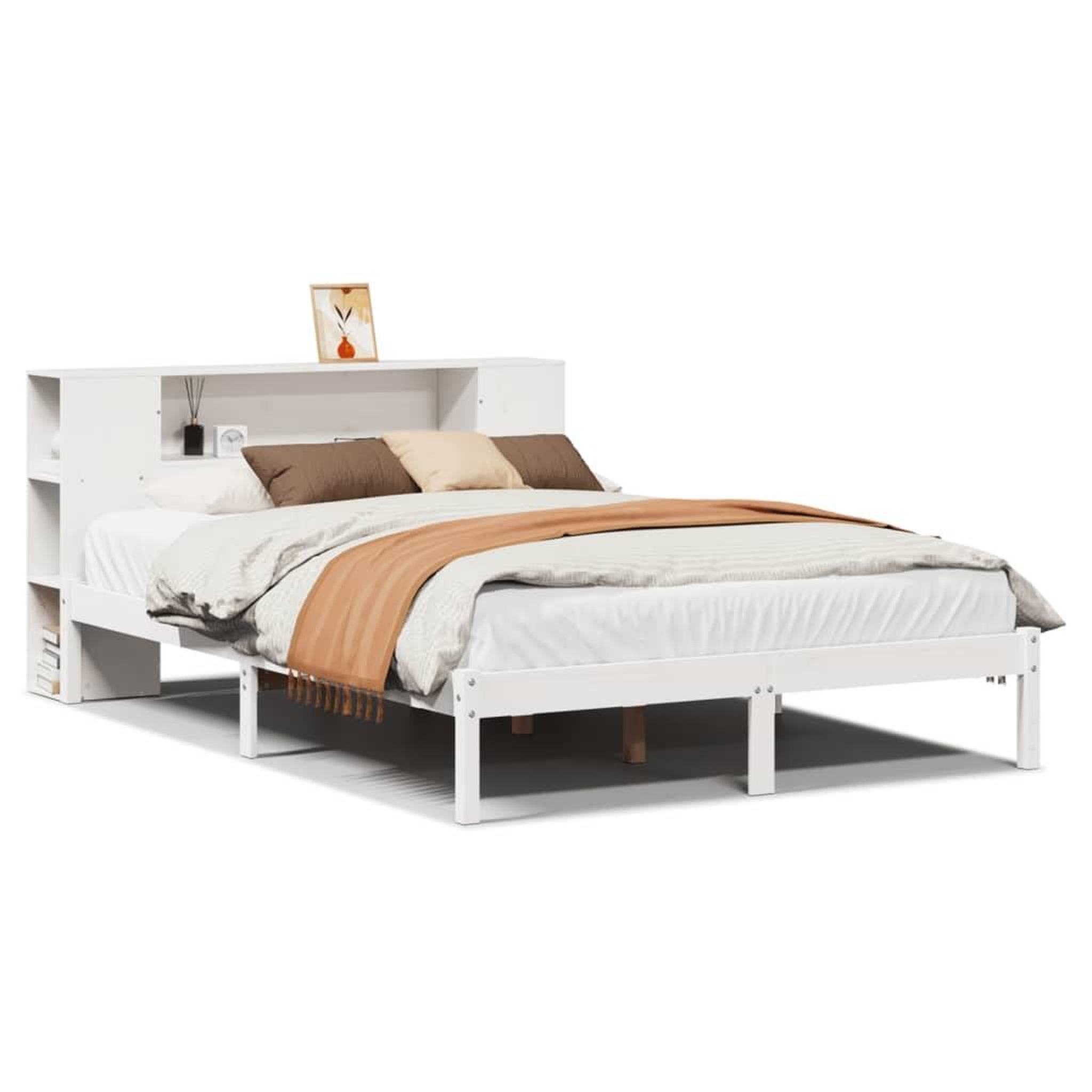 Voir la diapositive 2 : VIDAXL Lit bibliotheque sans matelas blanc 150x200 cm bois pin massif