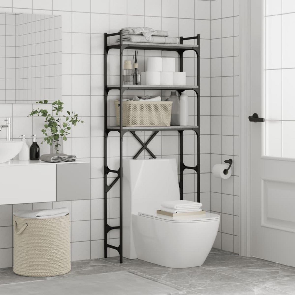 VIDAXL Etagere de lave-linge sonoma gris 67x25x163 cm bois ingenierie