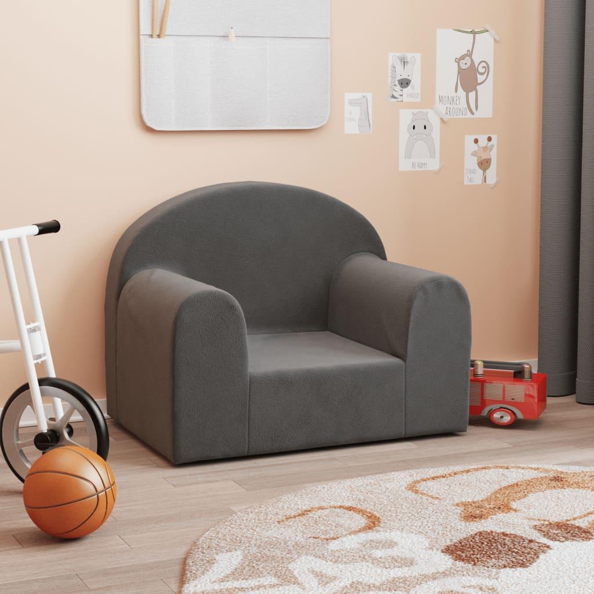 VIDAXL Canape pour enfants anthracite peluche douce