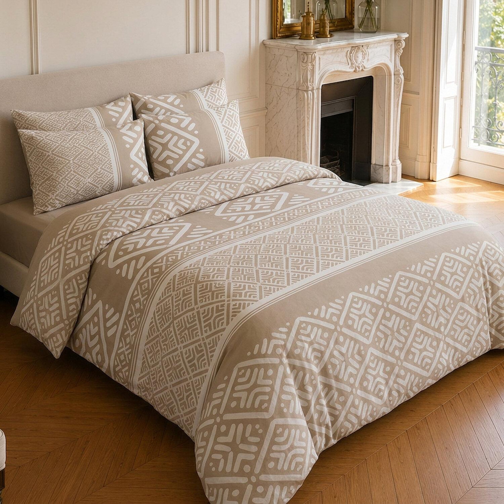 Voir la diapositive 2 : Home collection Parure housse de couette imprimée 100% coton 57 fils - boho - 220x240 cm