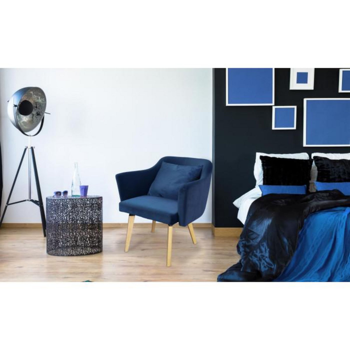 Paris Prix Fauteuil Scandinave en Tissu  Delante  67cm Bleu