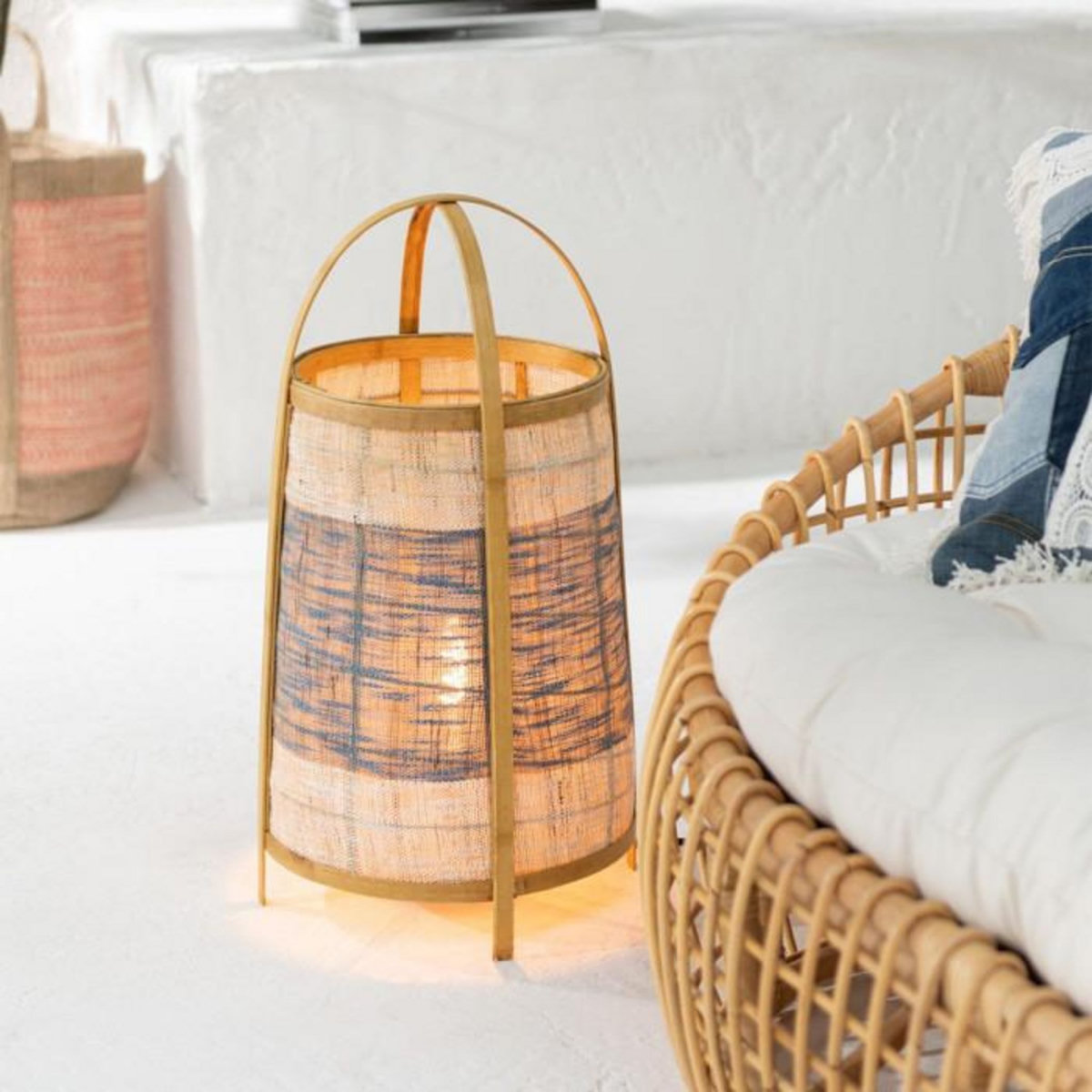 Paris Prix Lampe à Poser en Bambou  Jean  60cm Bleu