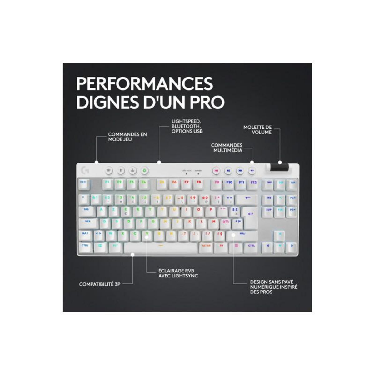 Logitech Clavier Logitech G PRO X TKL LIGHTSPEED Sans fil Blanc