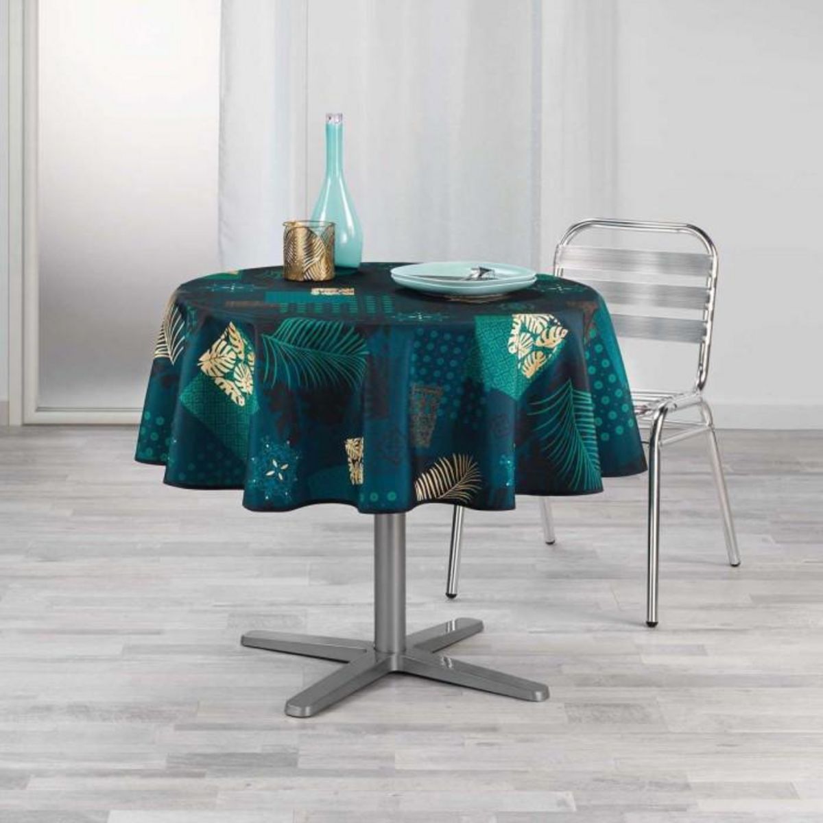 Paris Prix Nappe Ronde Imprimée  Oreane  180cm Bleu