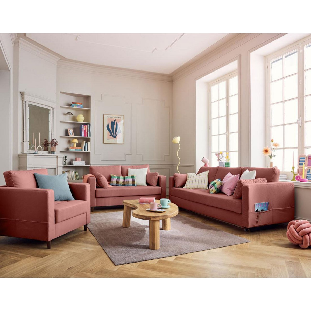 LISA DESIGN Anna - canapé droit 2 places avec poche en velours - pieds en bois