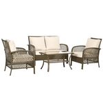 OUTSUNNY Salon de jardin 4 places 4 pièces style colonial table basse coussins beige inclus résine tressée marron