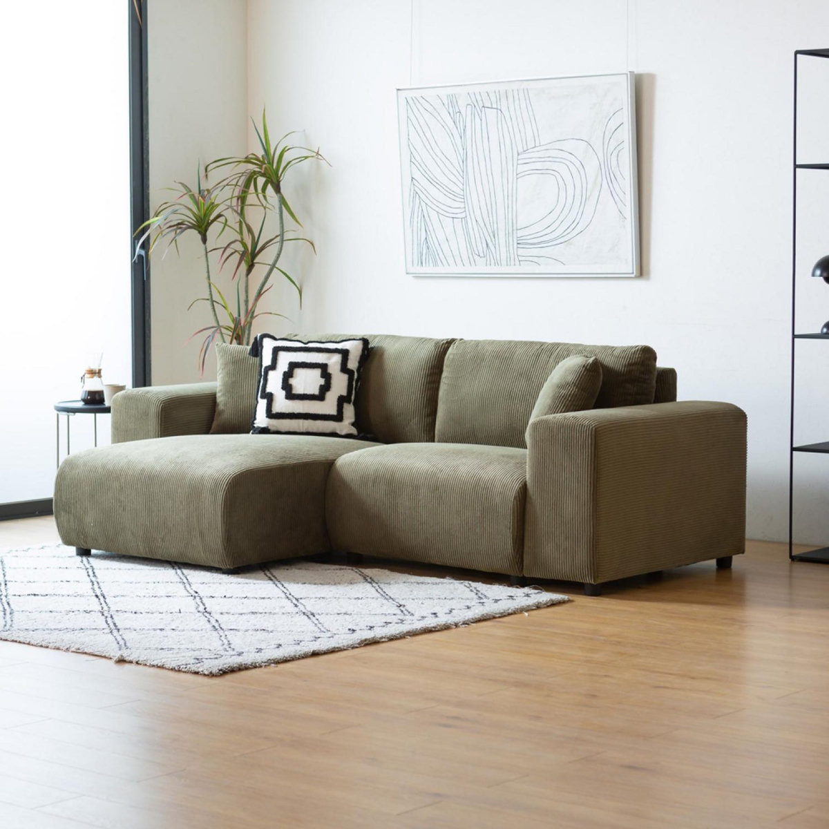 CONCEPT USINE Canapé d'angle réversible 3 places en velours côtelé vert ABERDEEN