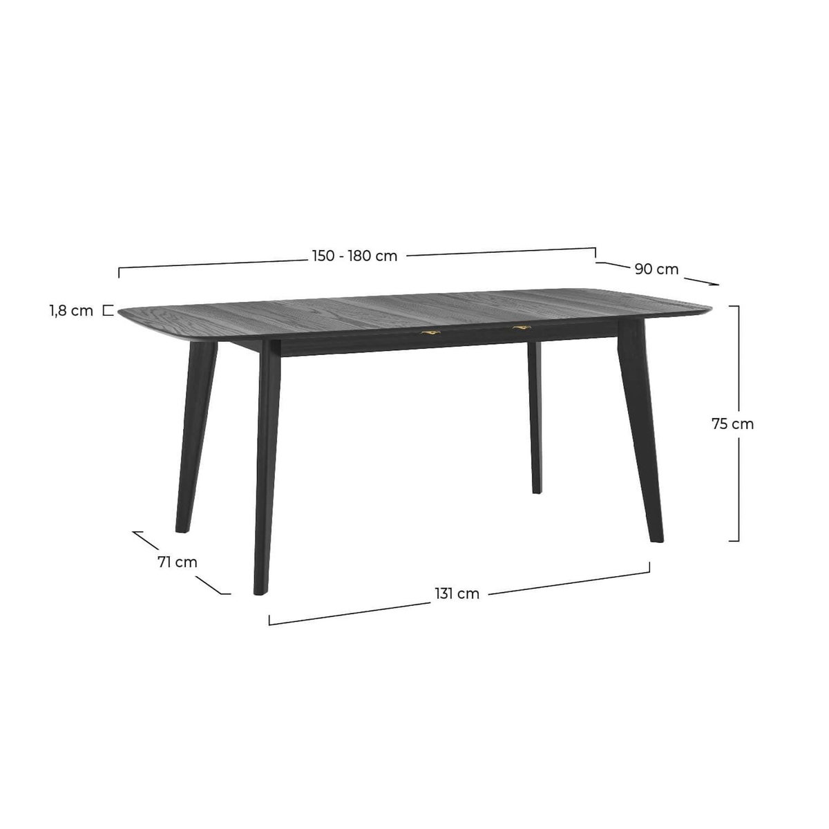 Rendez vous déco Table rectangulaire 4/6 personnes extensible en bois noir 150/180 cm-Oman