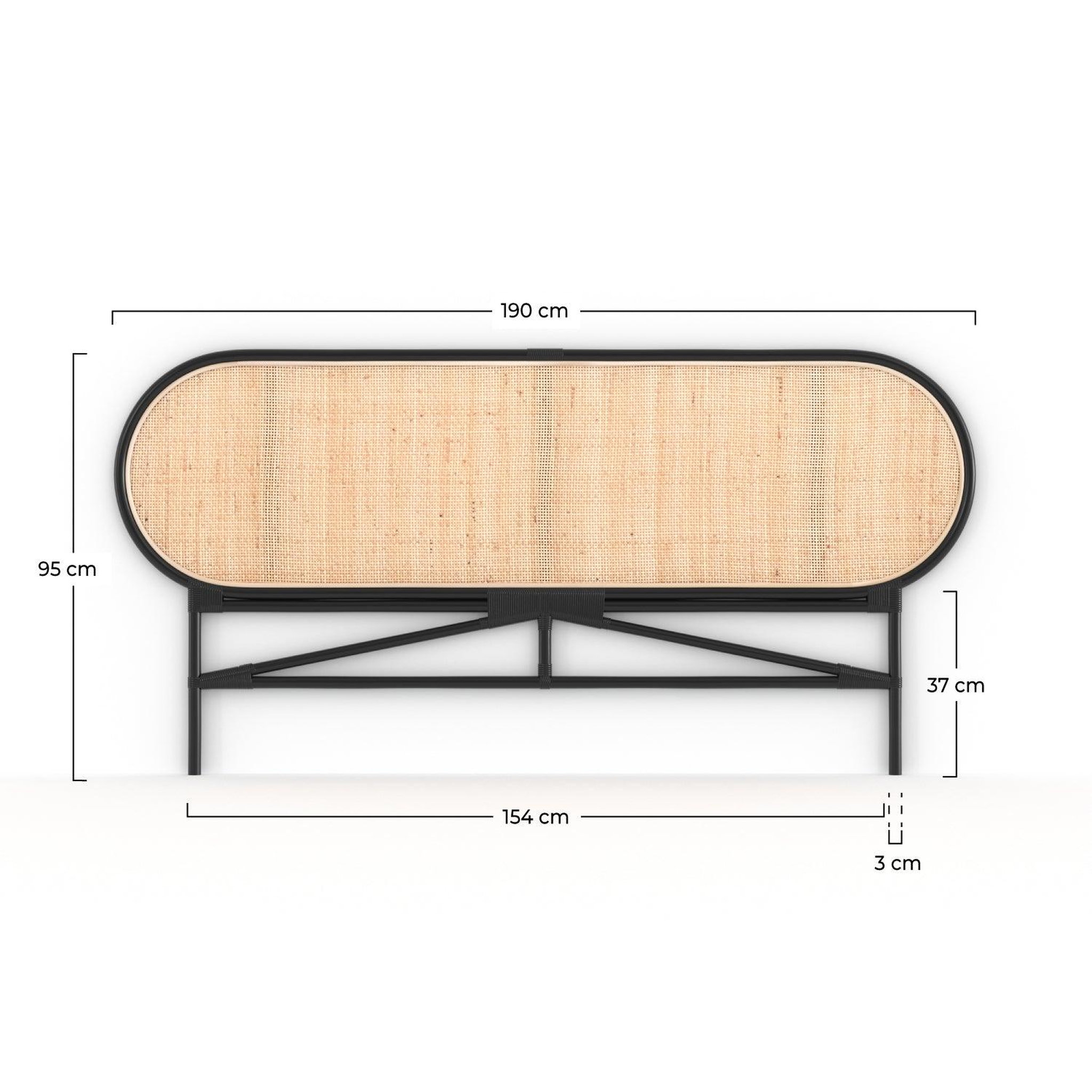 Voir la diapositive 4 : MAISON PAVANE Tête de lit en rotin naturel et noir 160 cm-Navahino