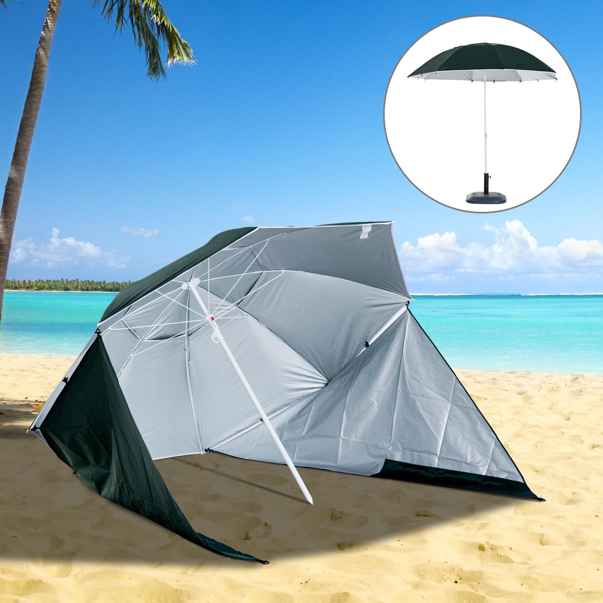 Voir la diapositive 2 : OUTSUNNY Parasol abri solaire ?2,1 x 2,22H cm protection UPF 50 +  sac transport fourni vert foncé