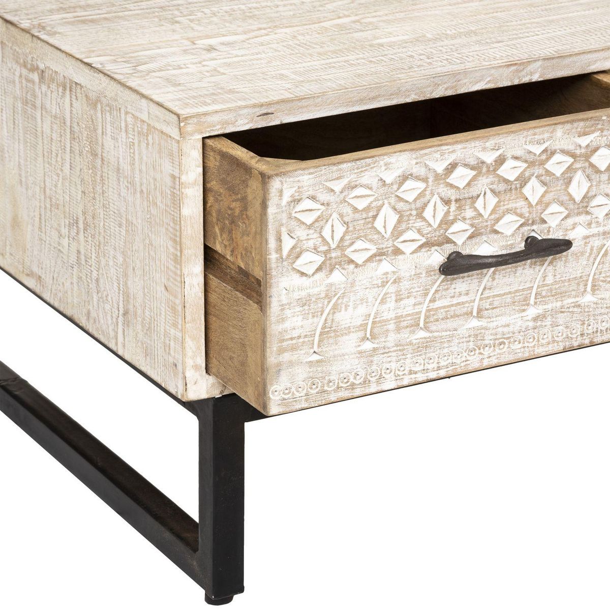 ATMOSPHERA Table basse 2 tiroirs Ajay - Beige et noir