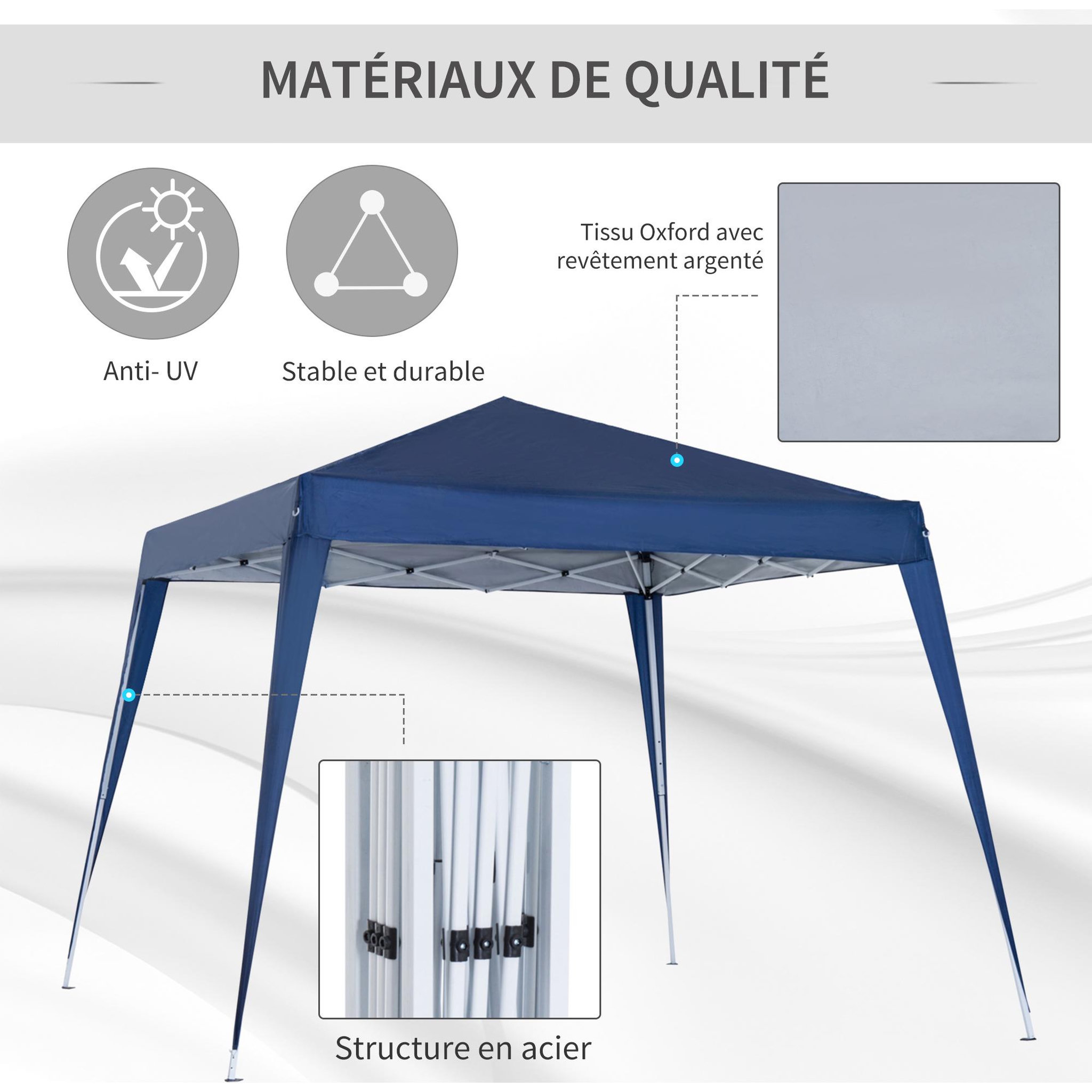 Voir la diapositive 2 : OUTSUNNY Tonnelle barnum de jardin pop-up pliant 2,4L x 2,4l x 2,5H m acier polyester imperméabilisé anti UV avec sac de transport bleu
