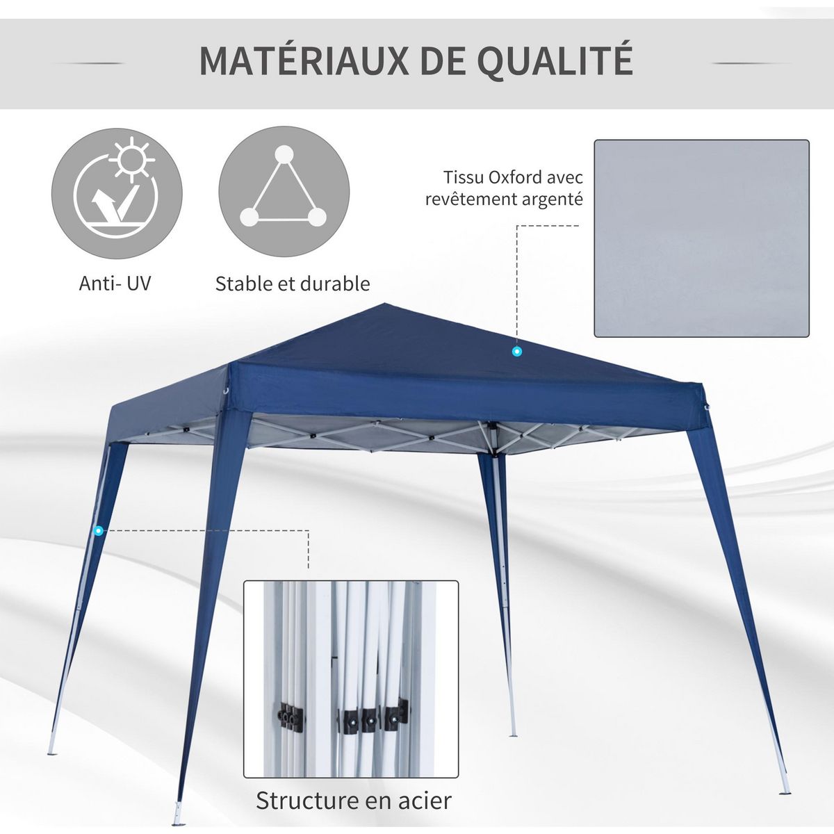 OUTSUNNY Tonnelle barnum de jardin pop-up pliant 2,4L x 2,4l x 2,5H m acier polyester imperméabilisé anti UV avec sac de transport bleu