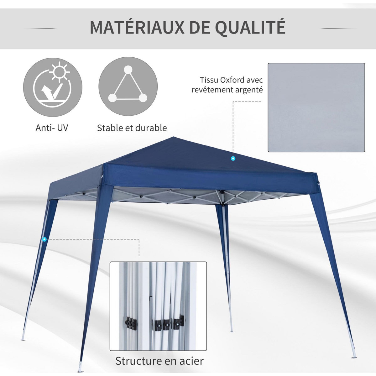 OUTSUNNY Tonnelle barnum de jardin pop-up pliant 2,4L x 2,4l x 2,5H m acier polyester imperméabilisé anti UV avec sac de transport bleu