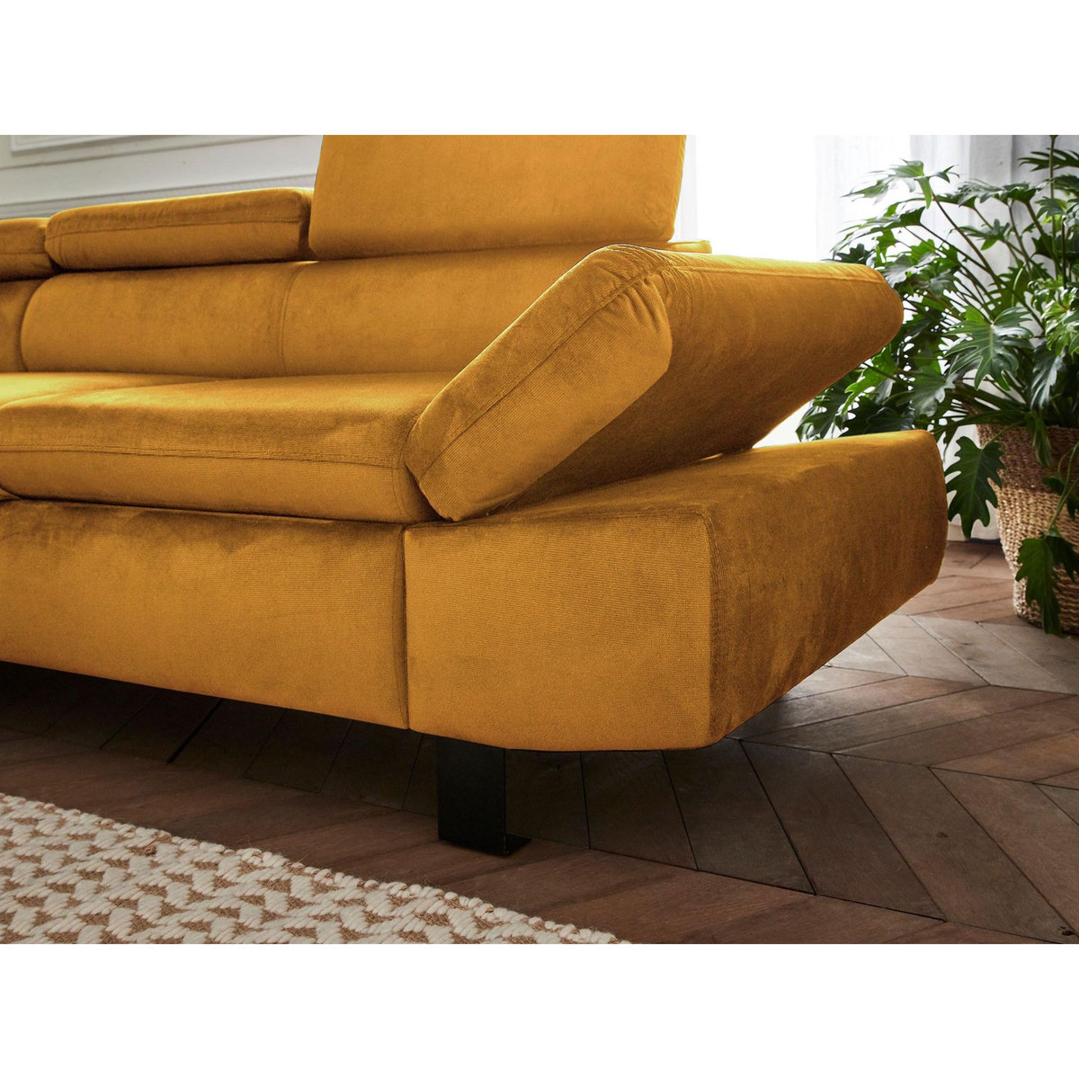 LISA DESIGN Nairobi - canapé d'angle convertible - en velours - 5 places - avec têtières - gauche