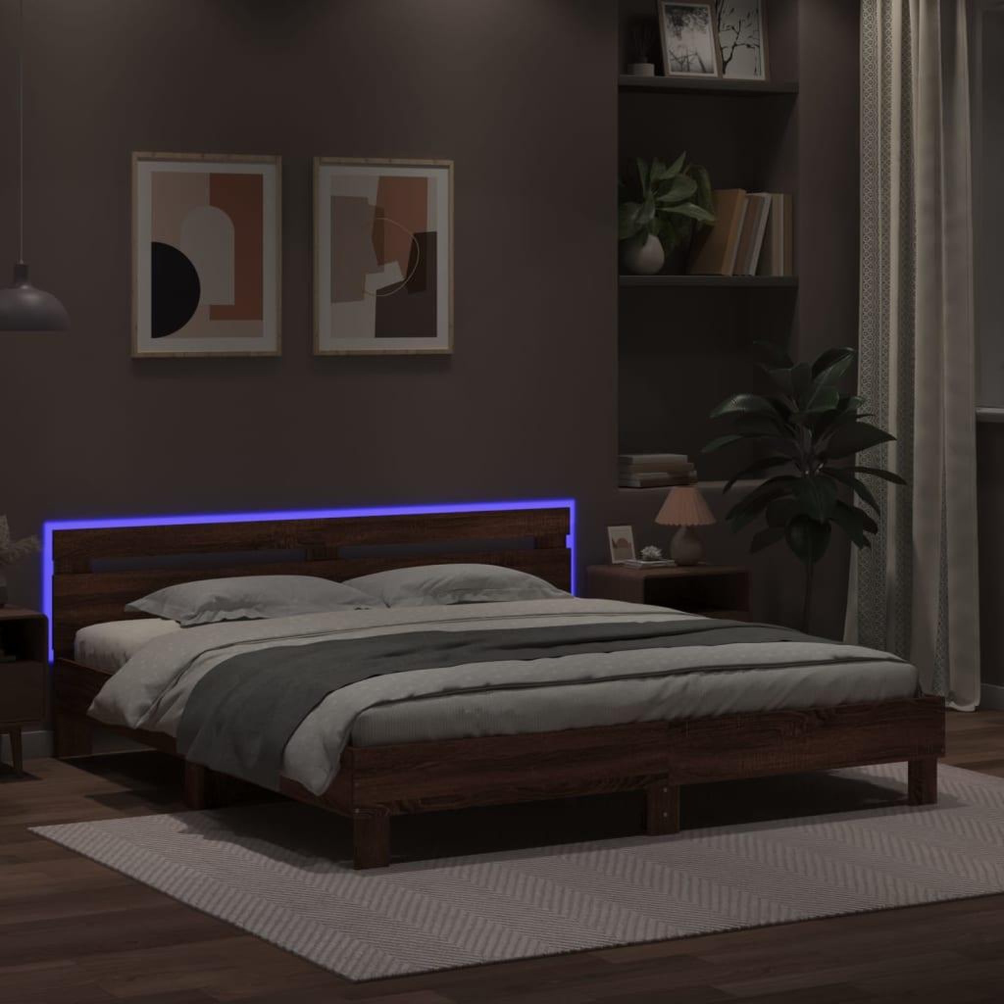 Voir la diapositive 4 : VIDAXL Cadre de lit avec LED sans matelas chene marron 200x200 cm