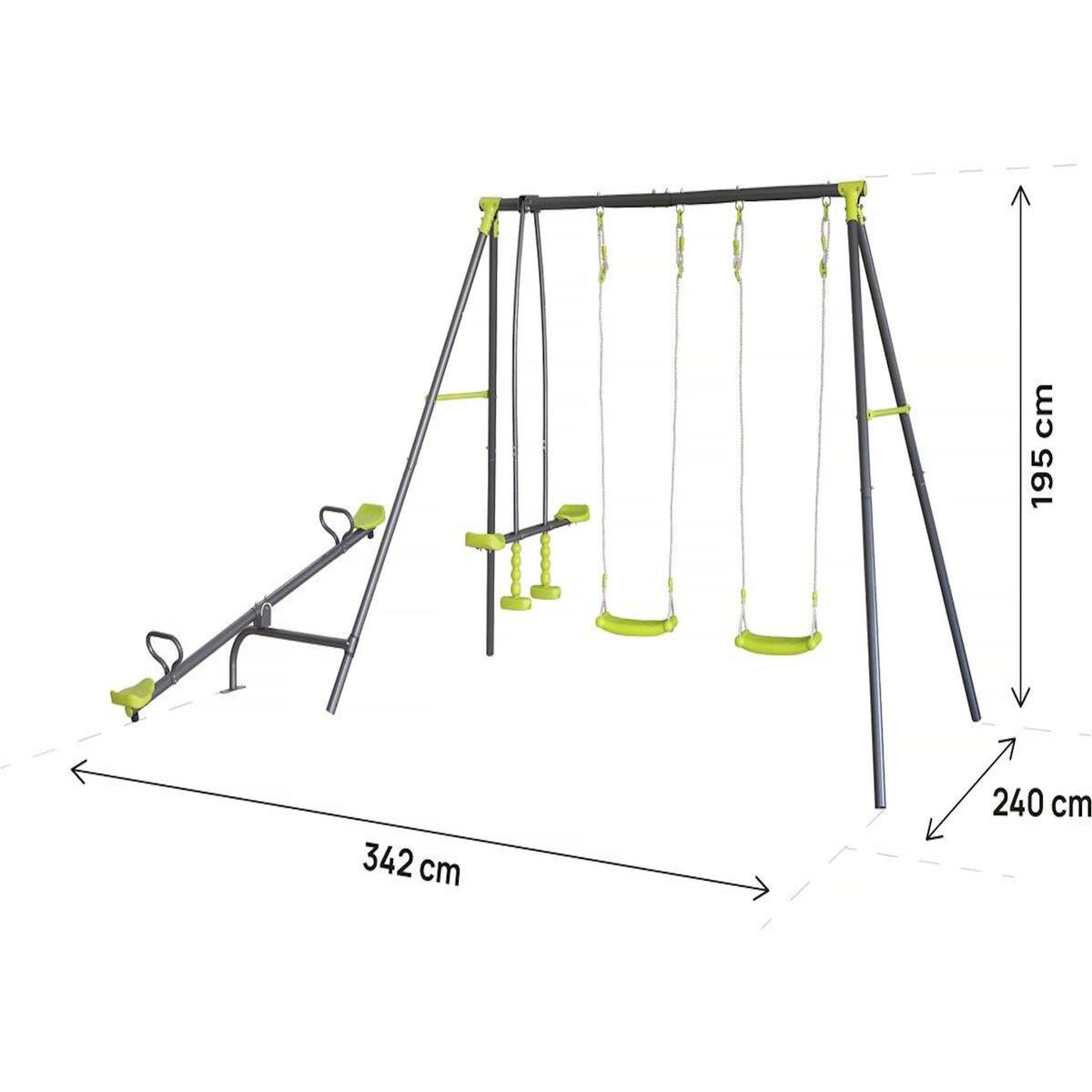 Habitat et Jardin Portique de jeu en métal avec balançoire à bascule  Basile  - 4 agrès - Vert