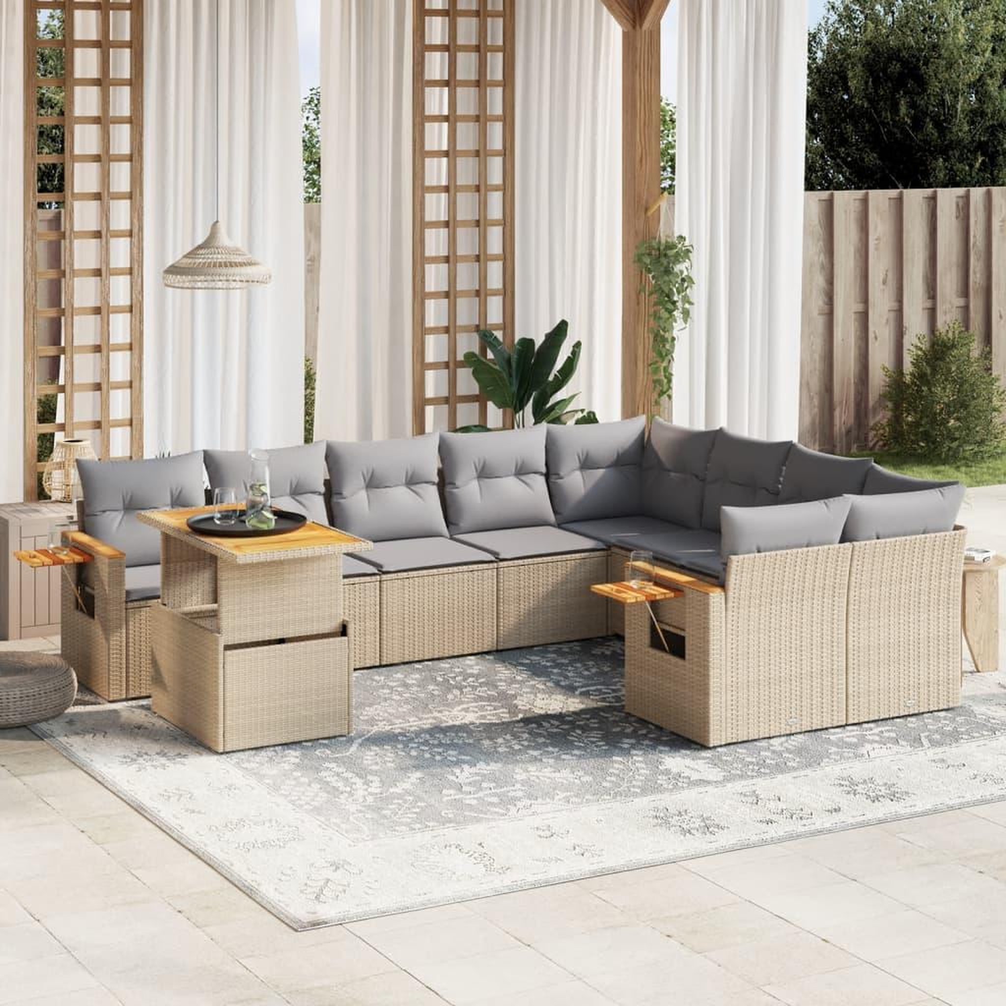 VIDAXL Salon de jardin avec coussins 10 pcs beige resine tressee