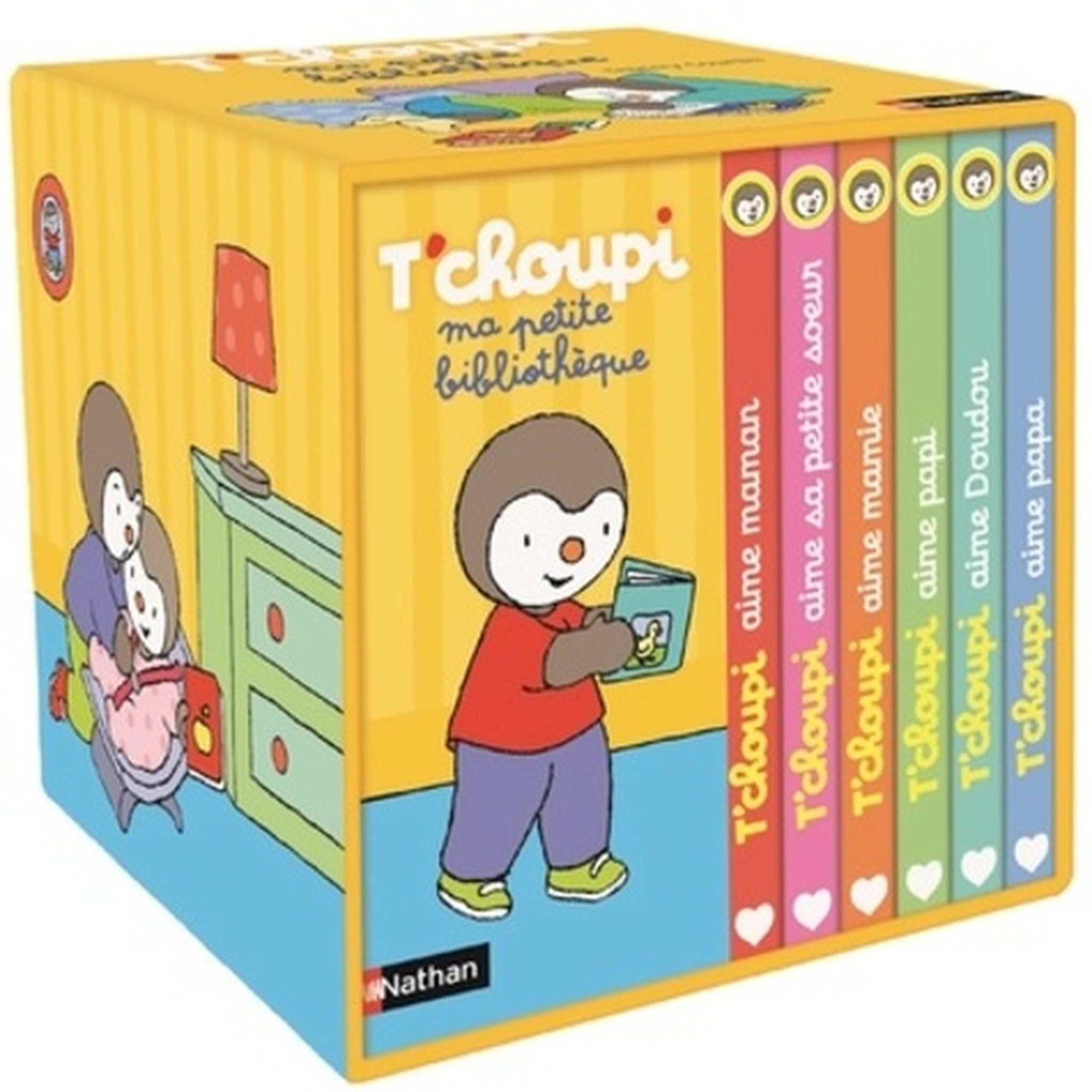  MA PETITE BIBLIOTHEQUE T'CHOUPI. CONTIENT 6 LIVRES : T'CHOUPI AIME MAMAN ; T'CHOUPI AIME PAPA ; T'CHOUPI AIME SA PETITE SOEUR ; T'CHOUPI AIME MAMIE ; T'CHOUPI AIME PAPI; T'CHOUPI AIME DOUDOU, Courtin Thierry