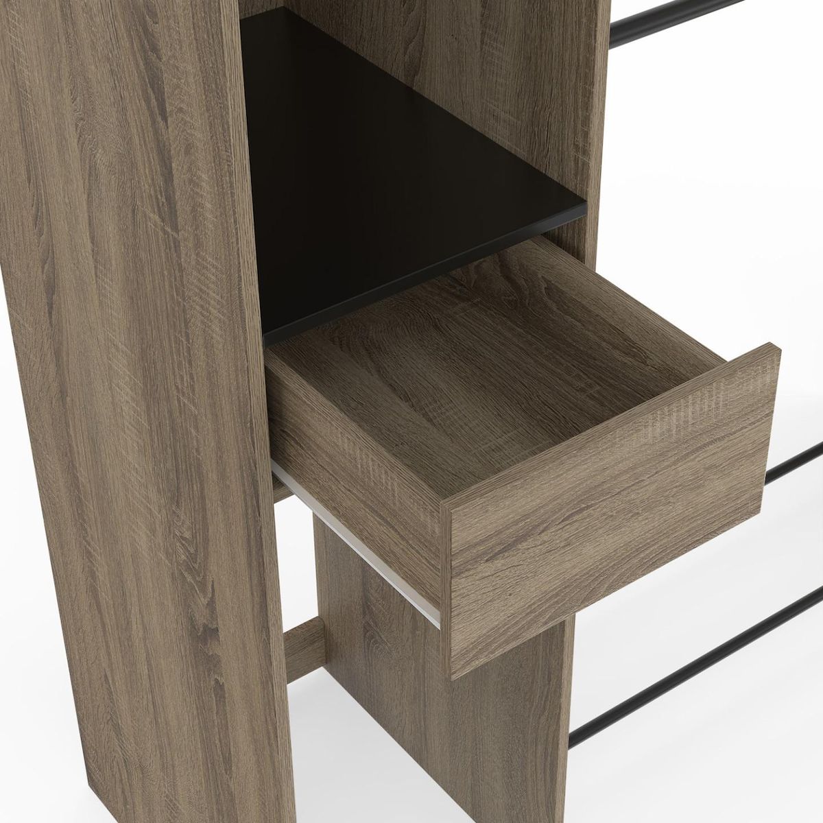 ID MARKET Dressing double penderie L. 110 cm MIRTY avec étagères + tiroir + rangements à chaussures hêtre et noir