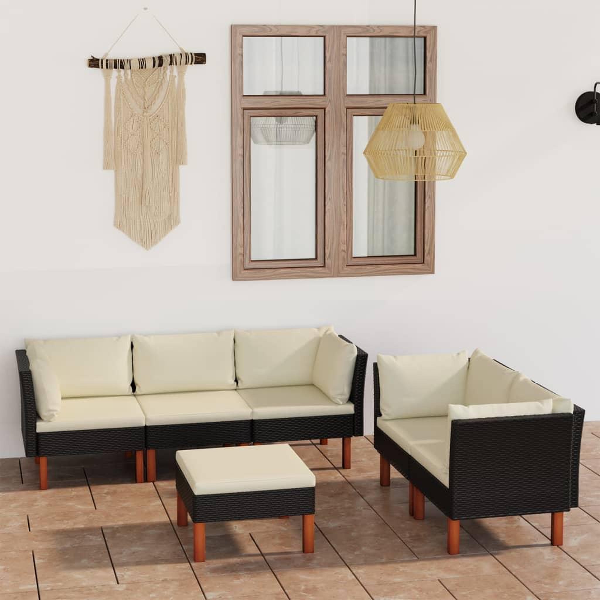 Voir la diapositive 1 : VIDAXL Salon de jardin 6 pcs avec coussins Resine tressee Noir