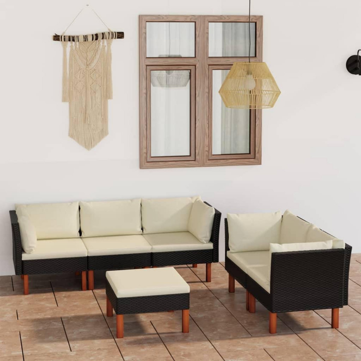 VIDAXL Salon de jardin 6 pcs avec coussins Resine tressee Noir