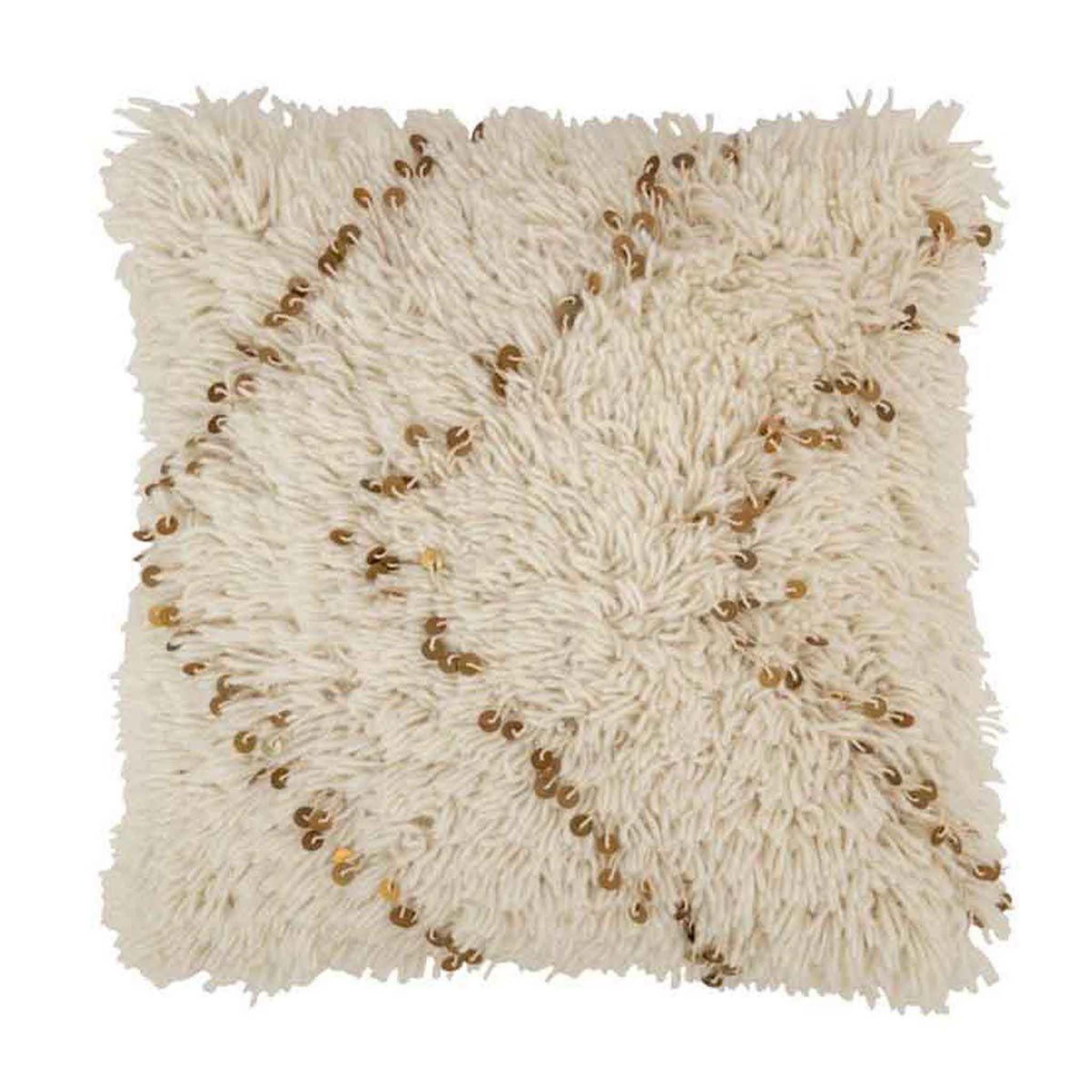 Voir la diapositive 1 : J-LINE Coussin déco  perles  45x45cm blanc & or
