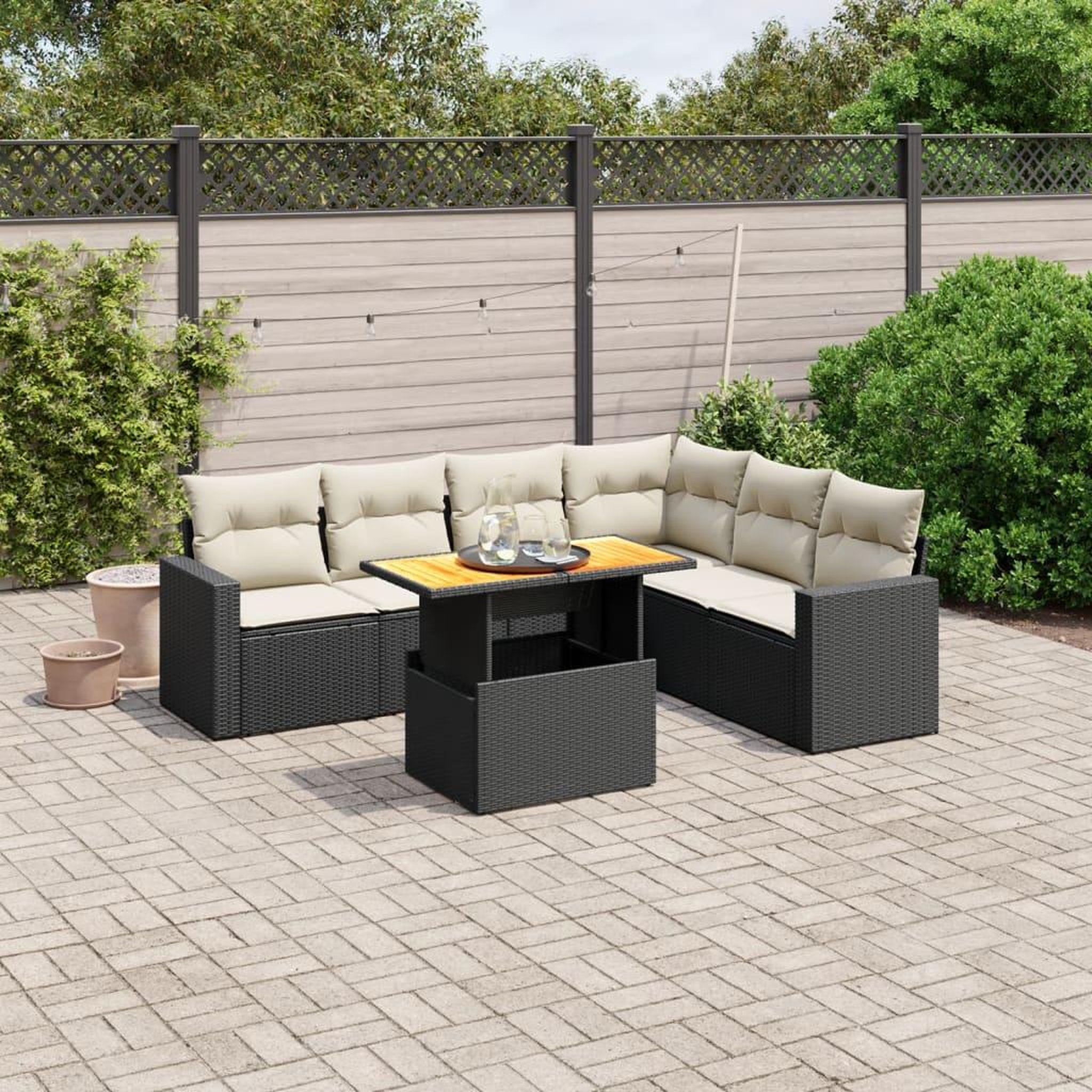 VIDAXL Salon de jardin 7 pcs avec coussins noir resine tressee