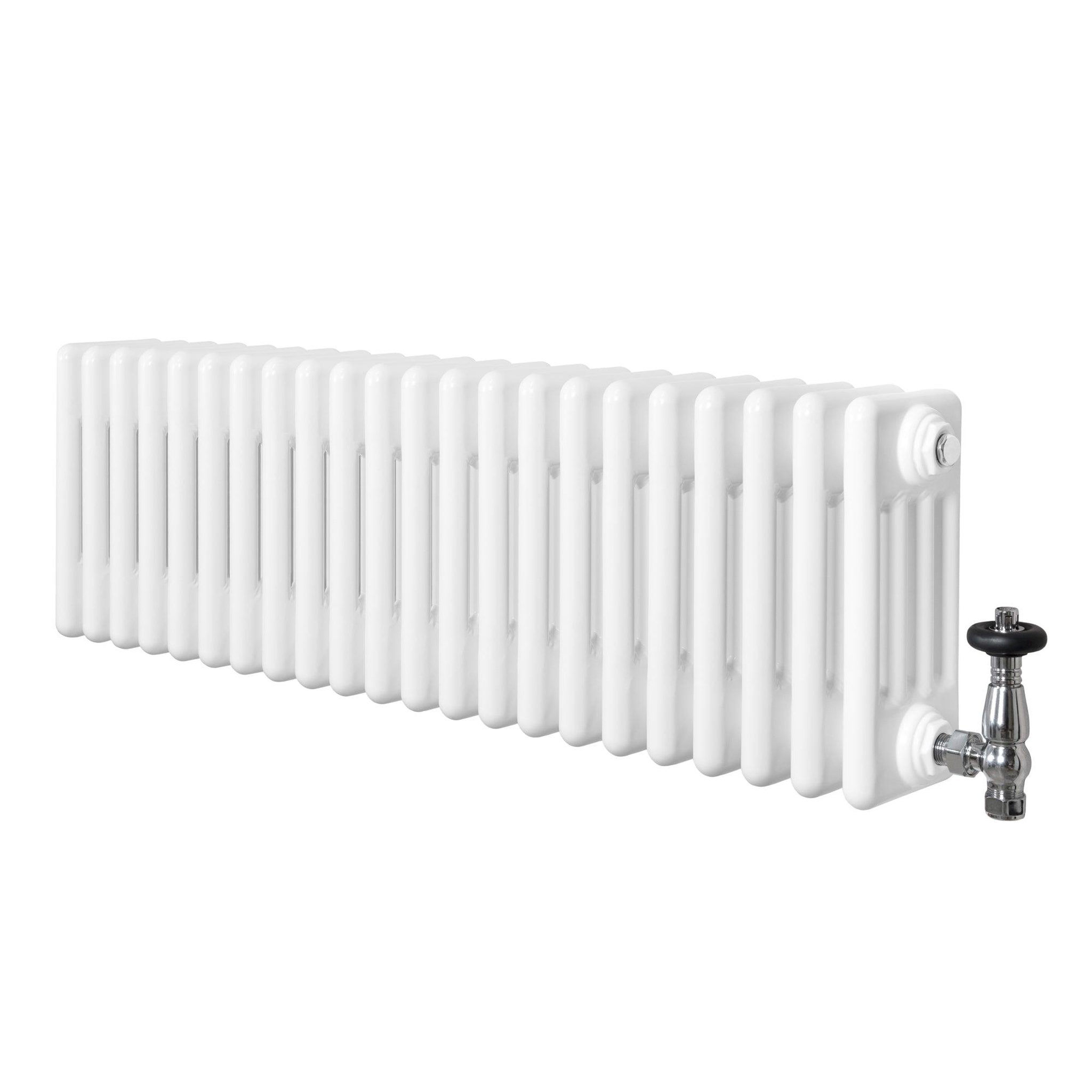 MONSTERSHOP Radiateur traditionnel à 4 colonnes & vannes - 300 x 1010 mm. Coloris disponibles : Noir, Gris