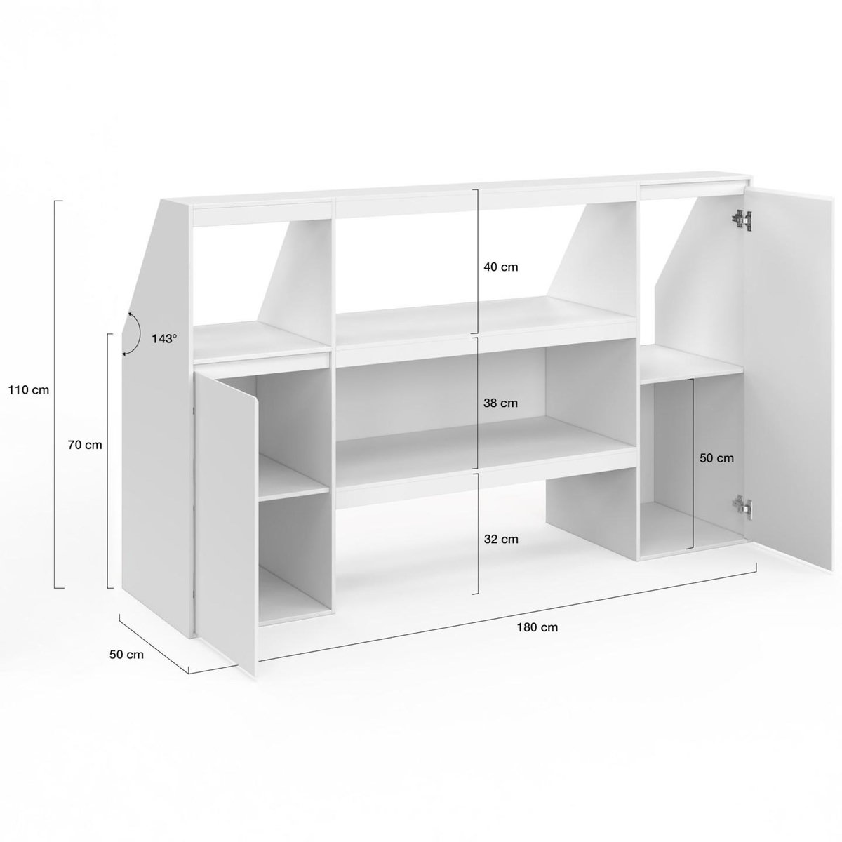 ID MARKET Ensemble étagère 2 niveaux, armoire 2 portes et armoire 1 porte + 1 niche sous pente TOMI blanc
