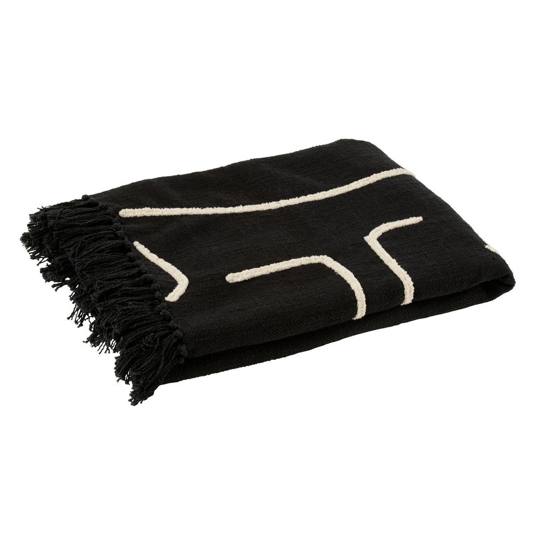 J-LINE Plaid en coton  courbes  130x180cm noir
