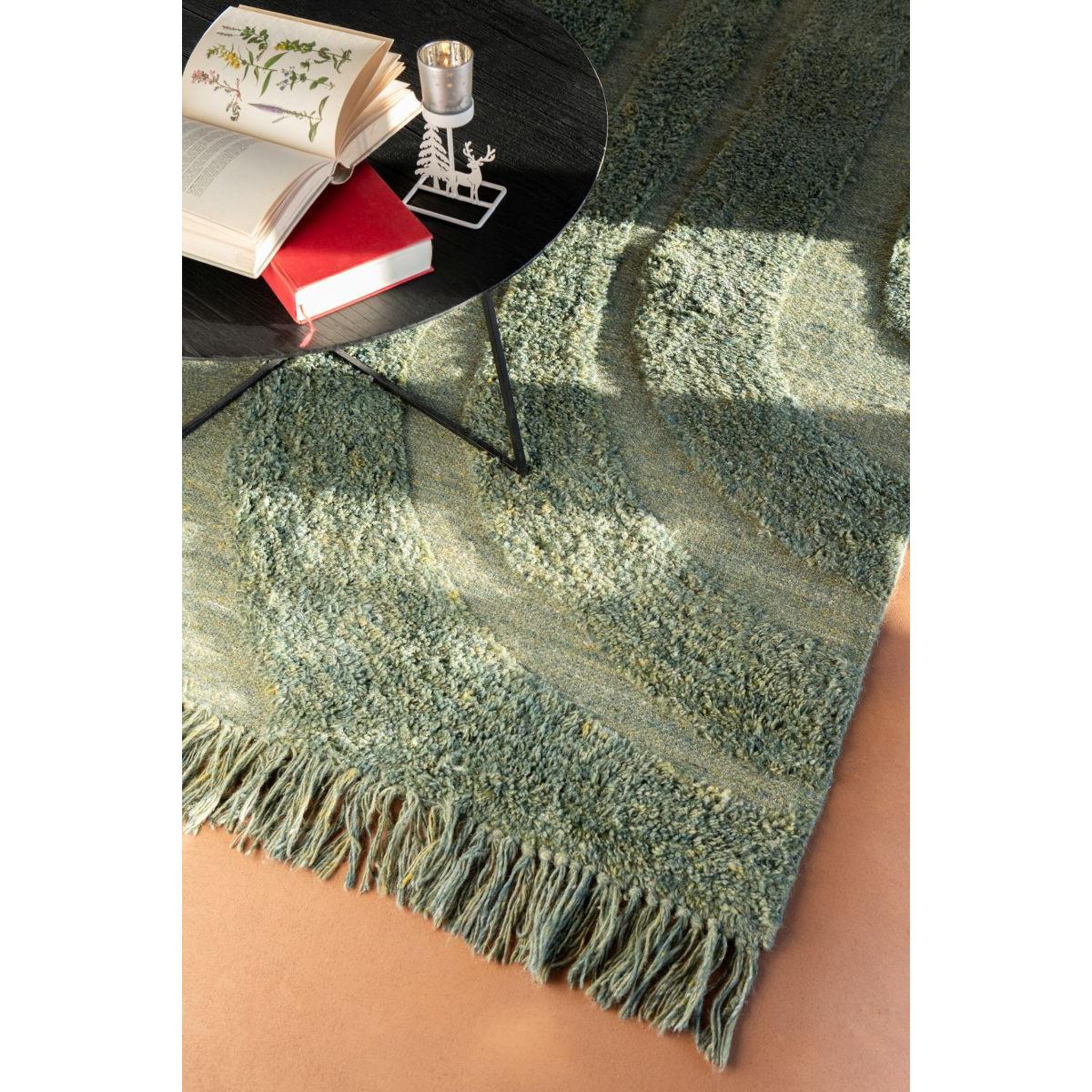 Voir la diapositive 4 : J-LINE Tapis déco en laine  lignes arrondies  200x300cm kaki